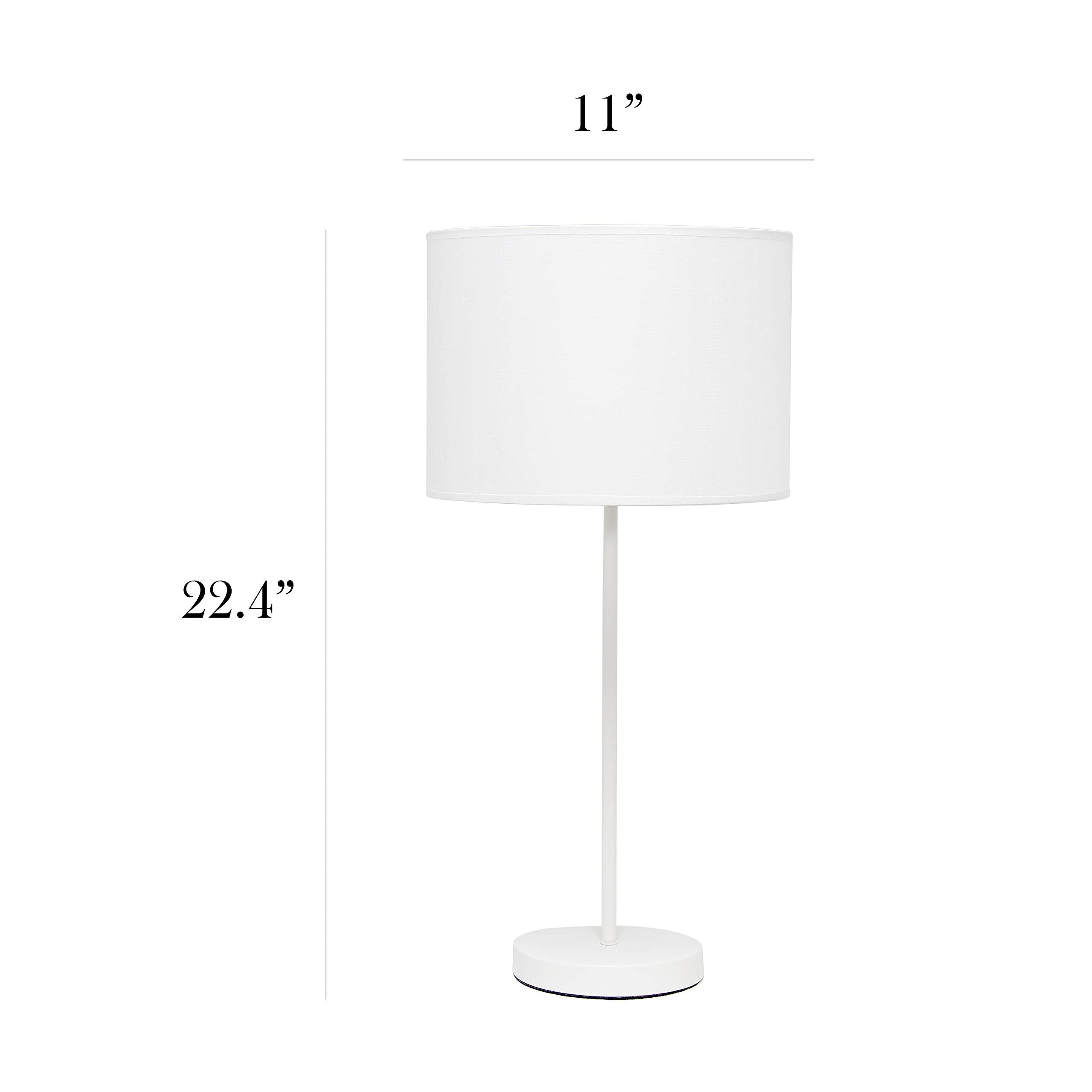 Simple Designs Lt2040-Wow 23" Standard Metal Stick Lamp With Round Base And Drum Fabric Shade For Home Décor, Bedroom, Office, Dorm, Living Room, Entryway, Foyer, White