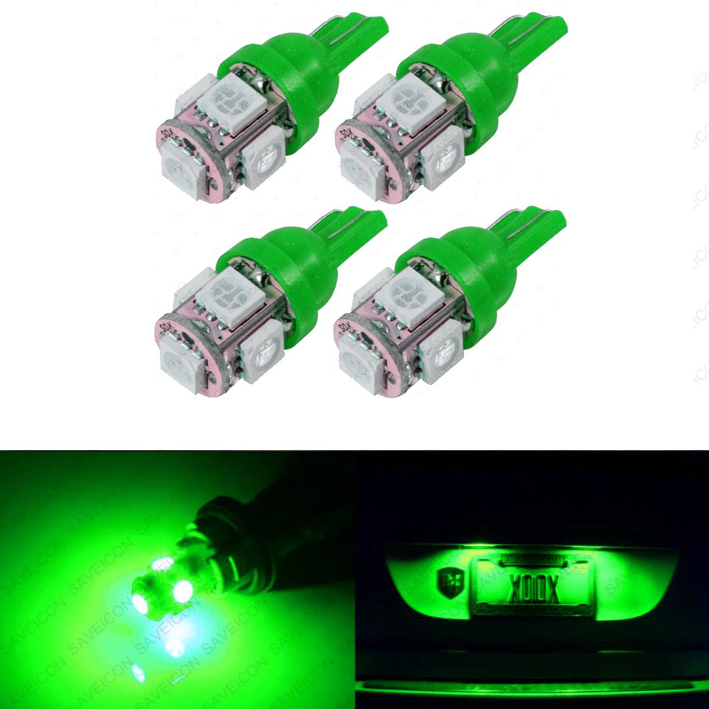 SAWE LED License Plate Dome Map Lights Bulbs, 5-SMD, Pack of 4, Green