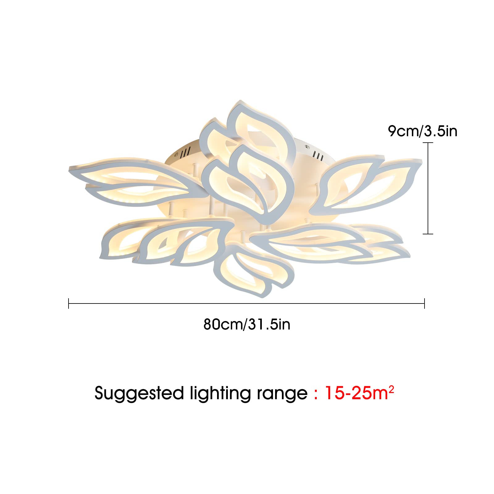 Garwarm Modern Ceiling Light, 30.3In Dimmable Led Flush Mount Ceiling Lamp, 75W Acrylic Petals Ceiling Chandelier Lighting Fixtu