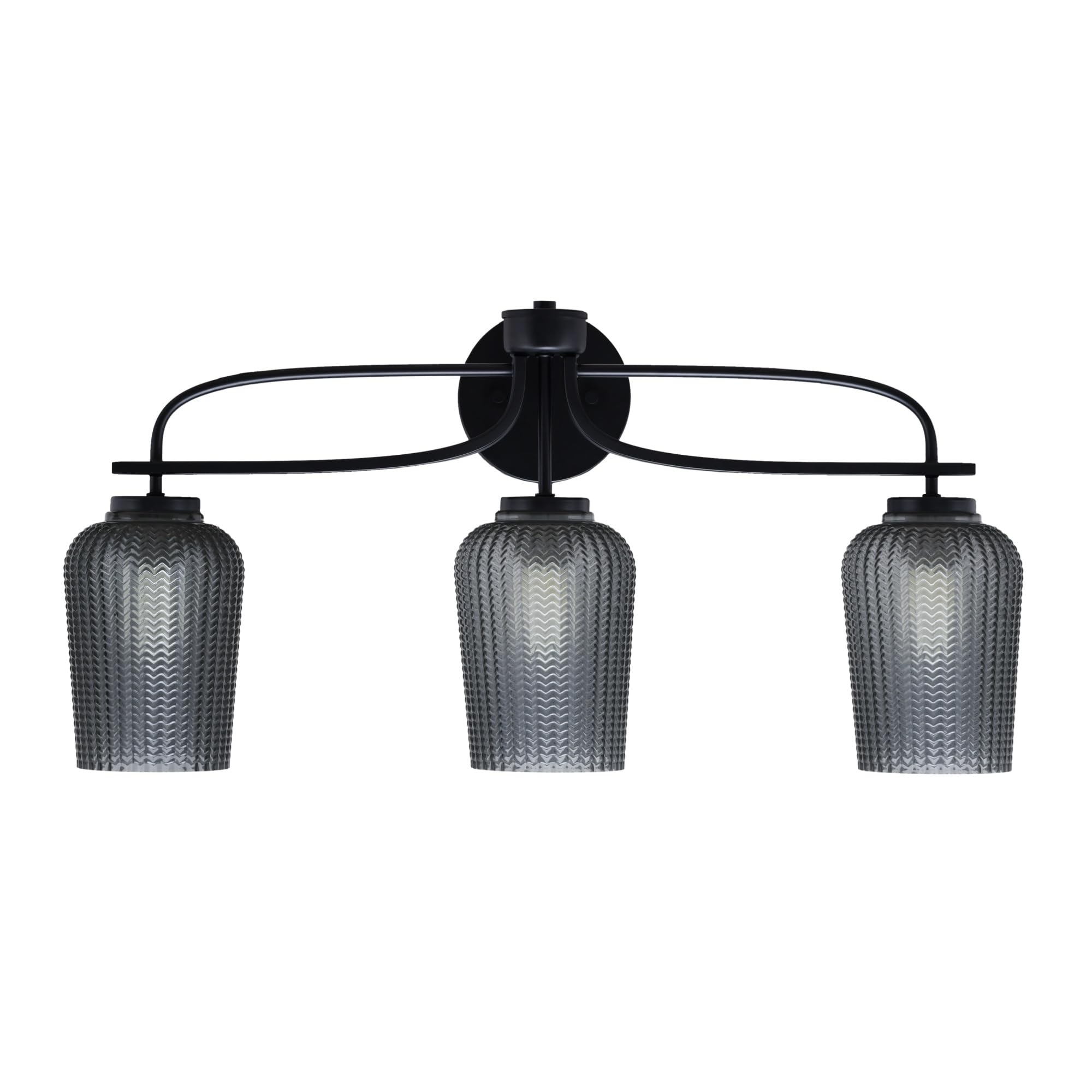 Cavella 3 Light Bath Bar Shown In Matte Black Finish With 5" Smoke Textured Glass