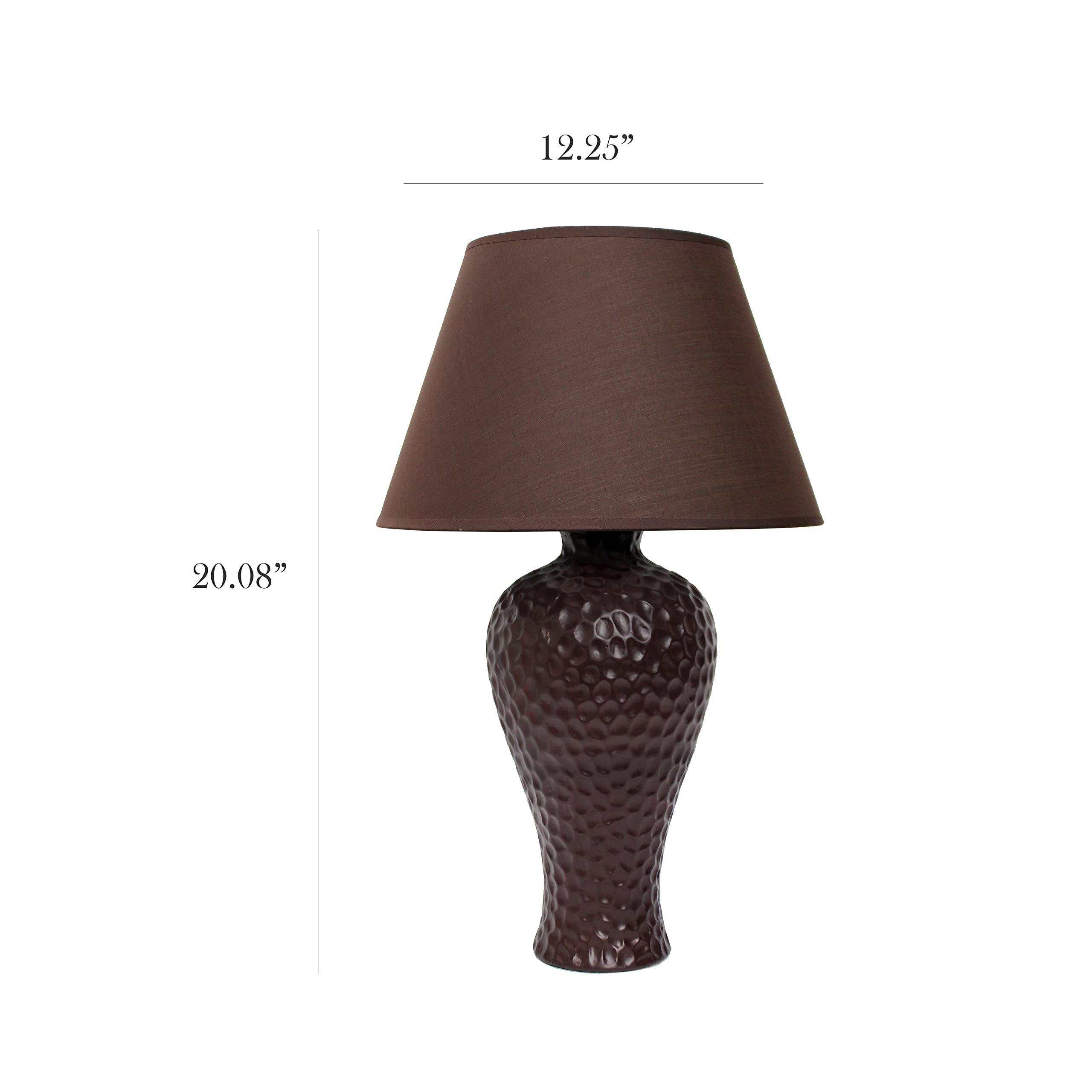 Simple Designs Lt2004-Bwn Textured Stucco Curvy Ceramic Table Desk Lamp With Matching Fabric Shade, Brown