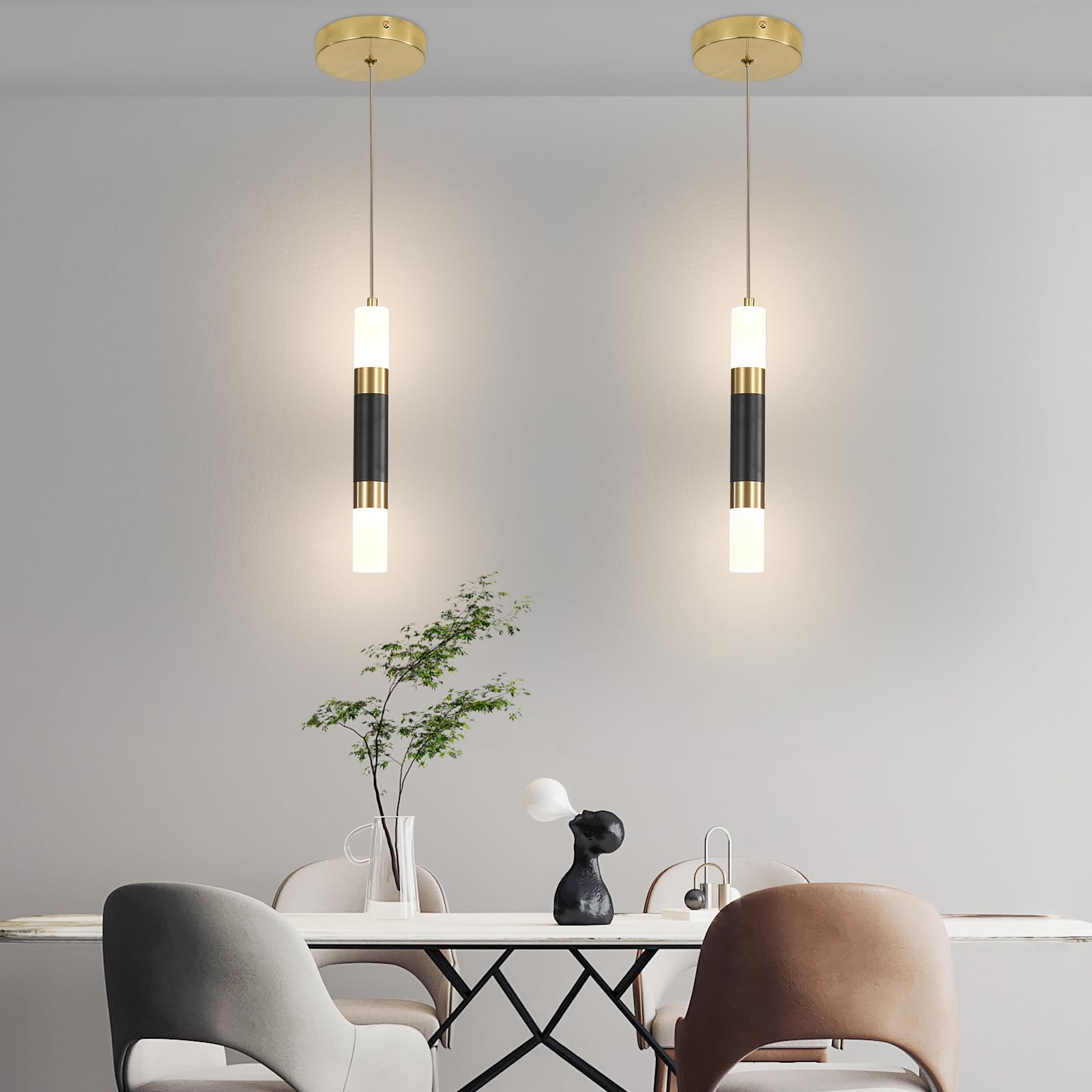 Daoseolo Modern Kitchen Island Pendant Light - Black Gold LED, 3 Color Options, Mini Linear Acrylic, 1 Pack, Model TC-HJSTDD-1pcs