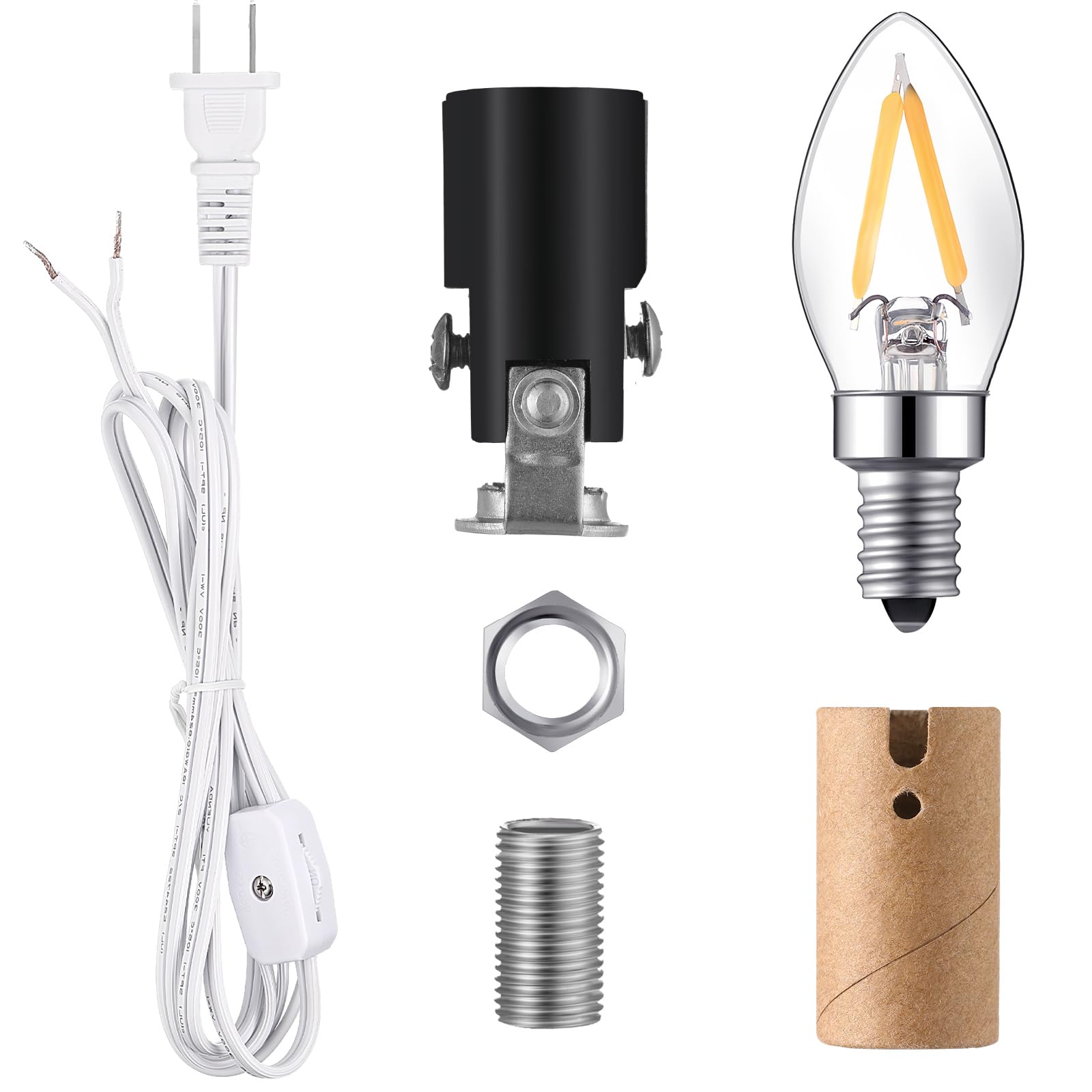 Baquler Small Christmas Tree Wiring Kit  With 1.5 Watt Led Bulb  Ceramic Christmas Tree Replacement Lights  E12 Candelabra Base  Lamp Wiring Kit Nice For Desk Lamp Lighting And Diy Projects