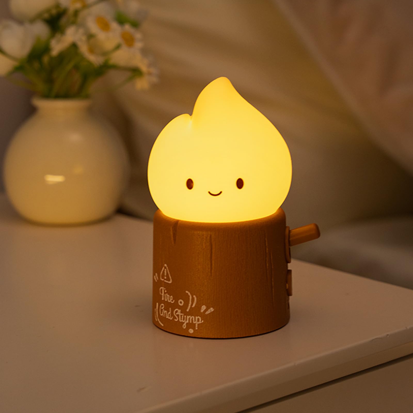 Deogos Ghost Campfire Night Light, Rechargeable & Dimmable, 2.8x3x4 inches, Tree-Candle, Model TreeGhost, Cute Kawaii Design
