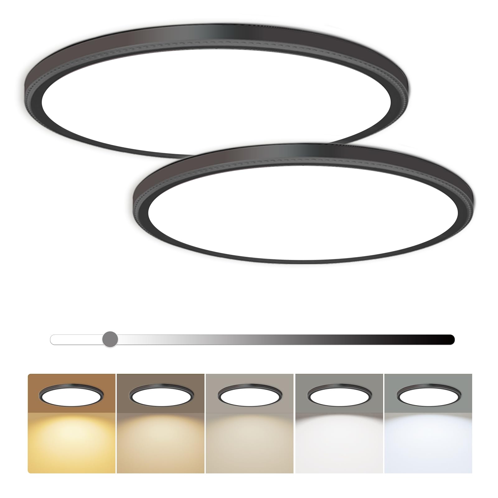 2 Pack 12 Inch Dimmable LED Flush Mount Ceiling Light Fixture 28W 3200LM 5 Color Temperature in One Super Slim Round Ceiling Lam