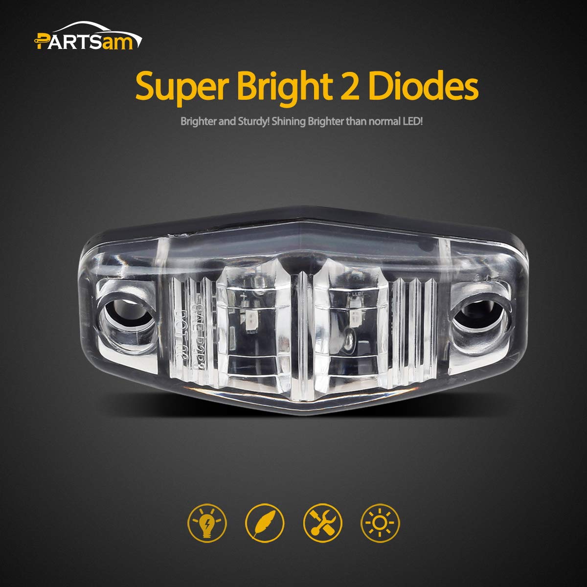 Partsam 2 LED Side Fender Marker Light, 8pcs, 2.5in Oval, Clear Lens, 4 Red + 4 Amber, Model Partham-124553