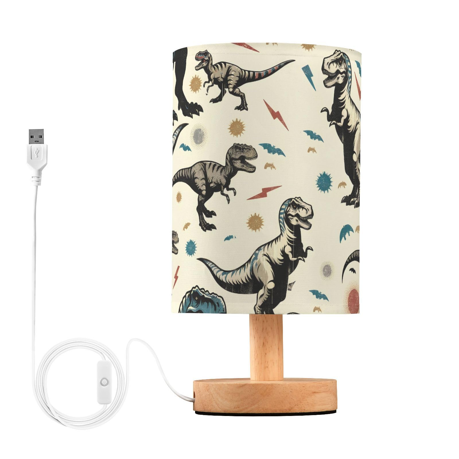 Dinosaur Dino Animal Lamp for Girls Boys Bedroom Bedside Table Lamp with USB Port LED Kids Nightstand Lamp Wood Base Desk Living