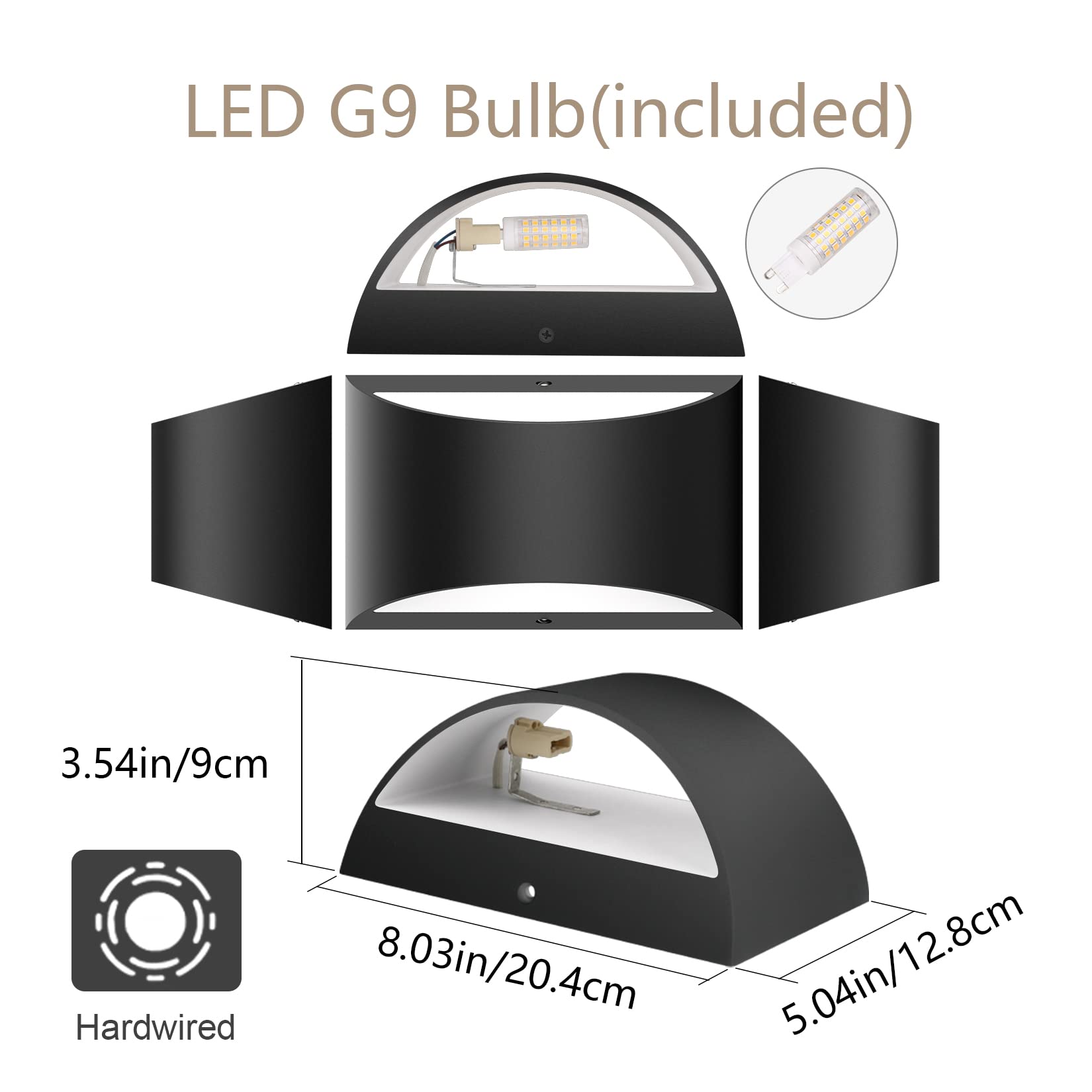 Aipsun Black LED Wall Sconce, Modern Hardwired Light, Warm White 3000K, 1 Pack, Aluminum, Model 9206