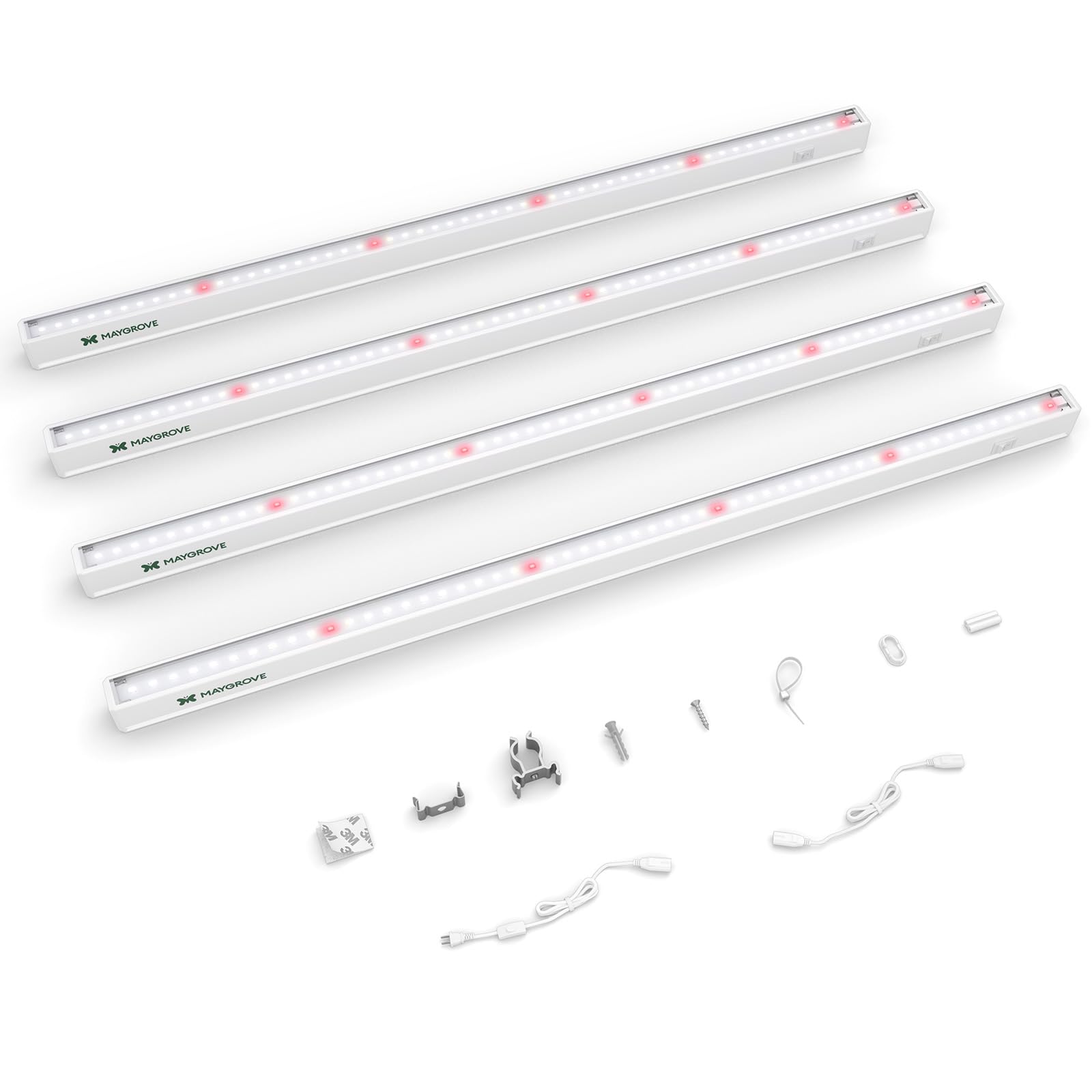 Maygrove Grow Lights for Indoor Plants 2FT  Red-Enhanced Full Spectrum 5000K Grow Light  60W(4 x 15W)  T5 LED Grow Light Bands for Leafy Greens and Vegetables  High PPFD  Linkable  White  4-Pack