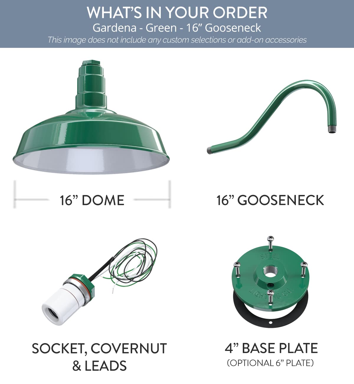 Steel Lighting Co. Gardena Barn Light - 16 Gooseneck, Green Steel, Outdoor Wall Mounted, Farmhouse Style