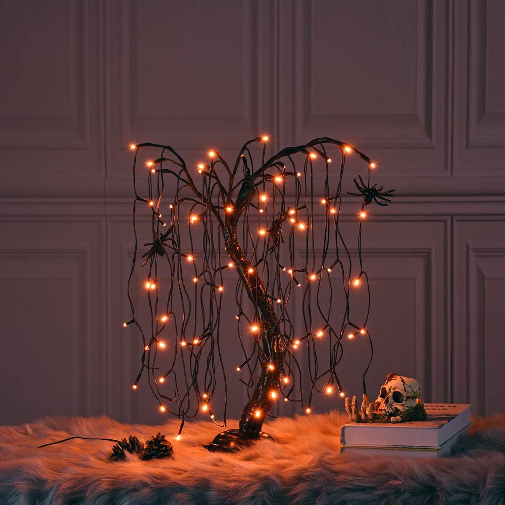 Lightshare 24-Inch Halloween Willow Tree Led Spooky Bonsai Night Light 80 Led Lights  Battery Powered Or Dc Adapter(Included) (Orange)