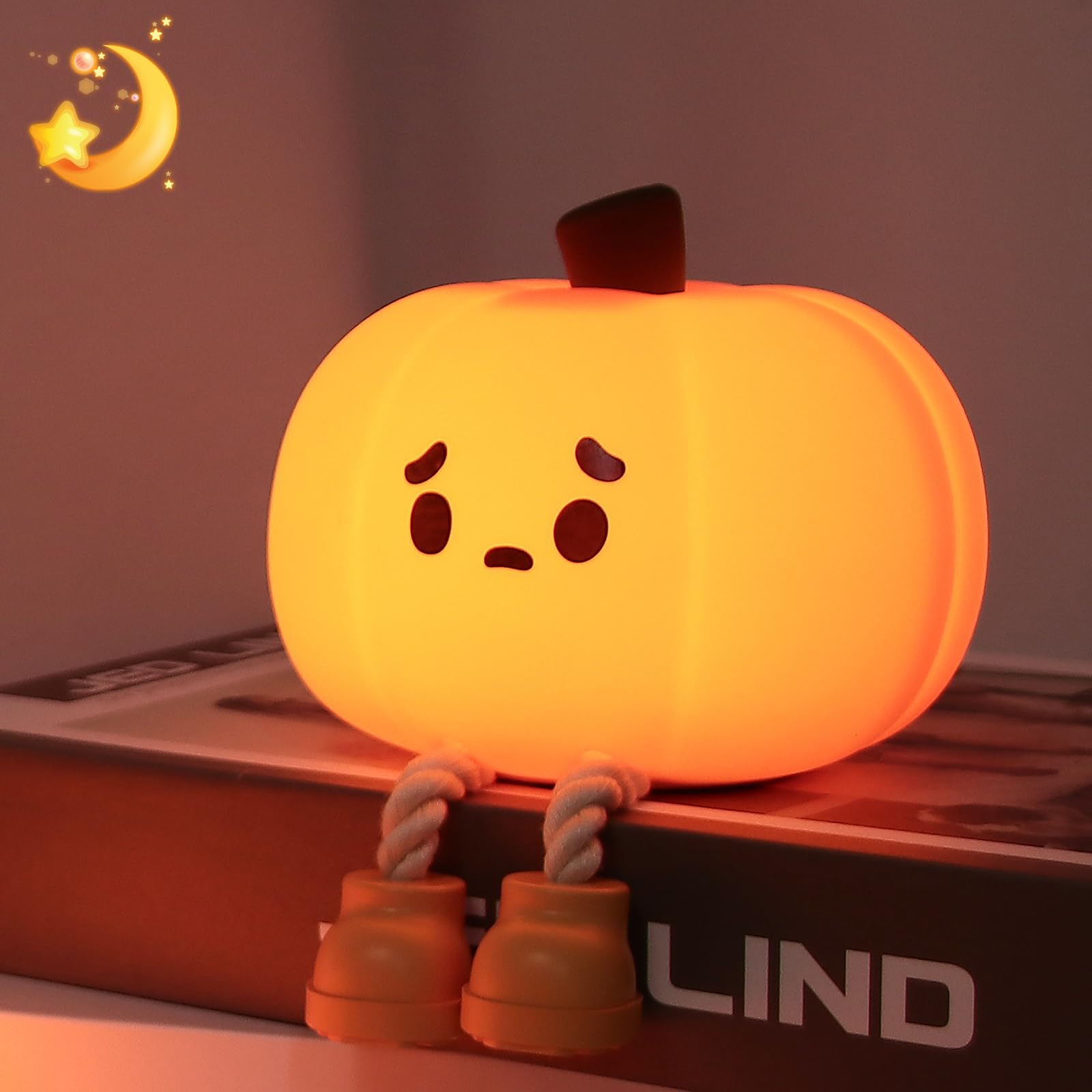 Pumpkin Night Light for Kids:Cute Rechargeable Touch Control Dimmable LED Nightlight, Safe Silicone Baby Gift for Nursery Bedroo