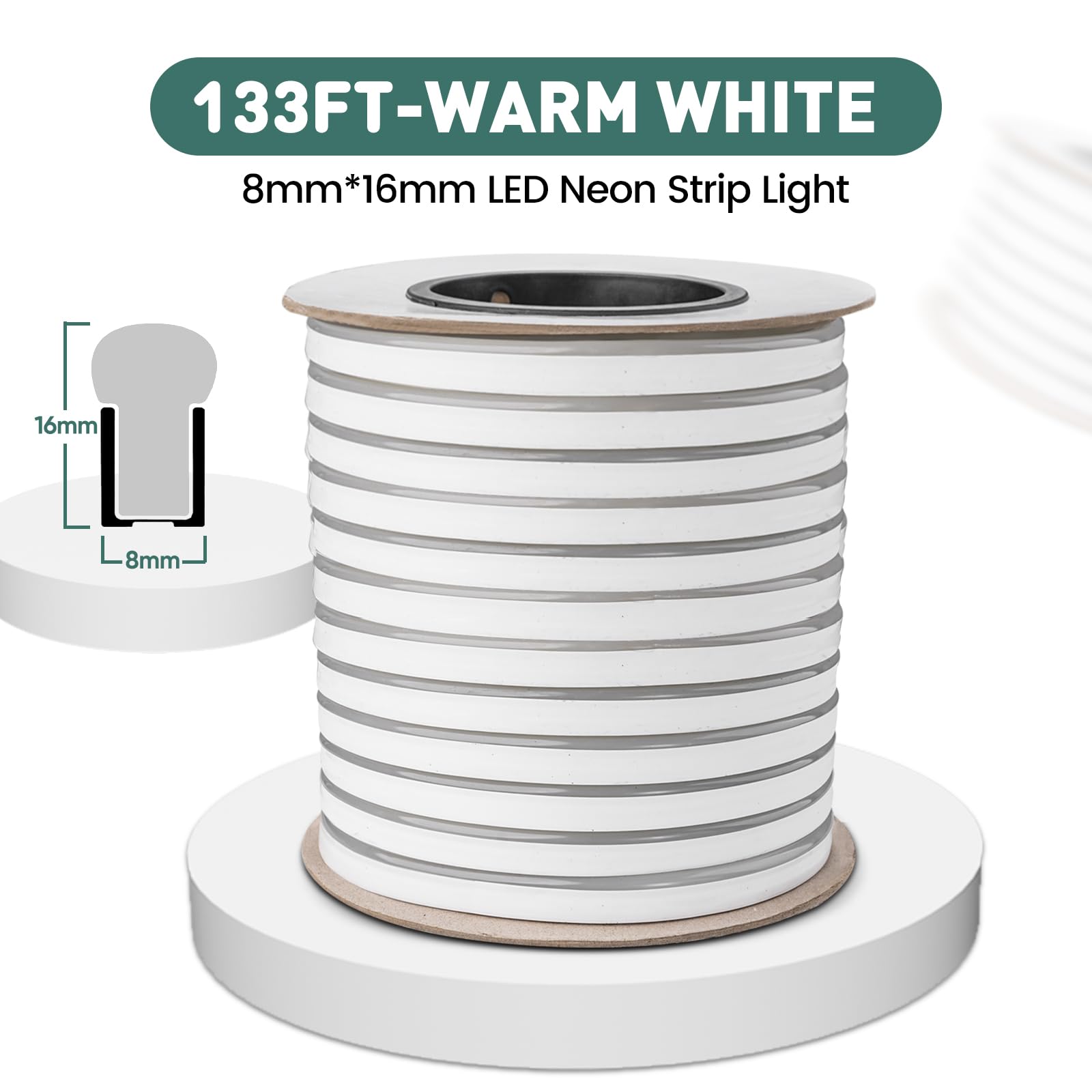 Gzbtech Flexible Led Neon Rope Lights 132Ft Ac 110-120V Waterproof Strip Light  120 Leds/M Cuttable Connectable Neon Lighting For Indoor Outdoor Home Decor/Commercial Building Use-Cold White 40M