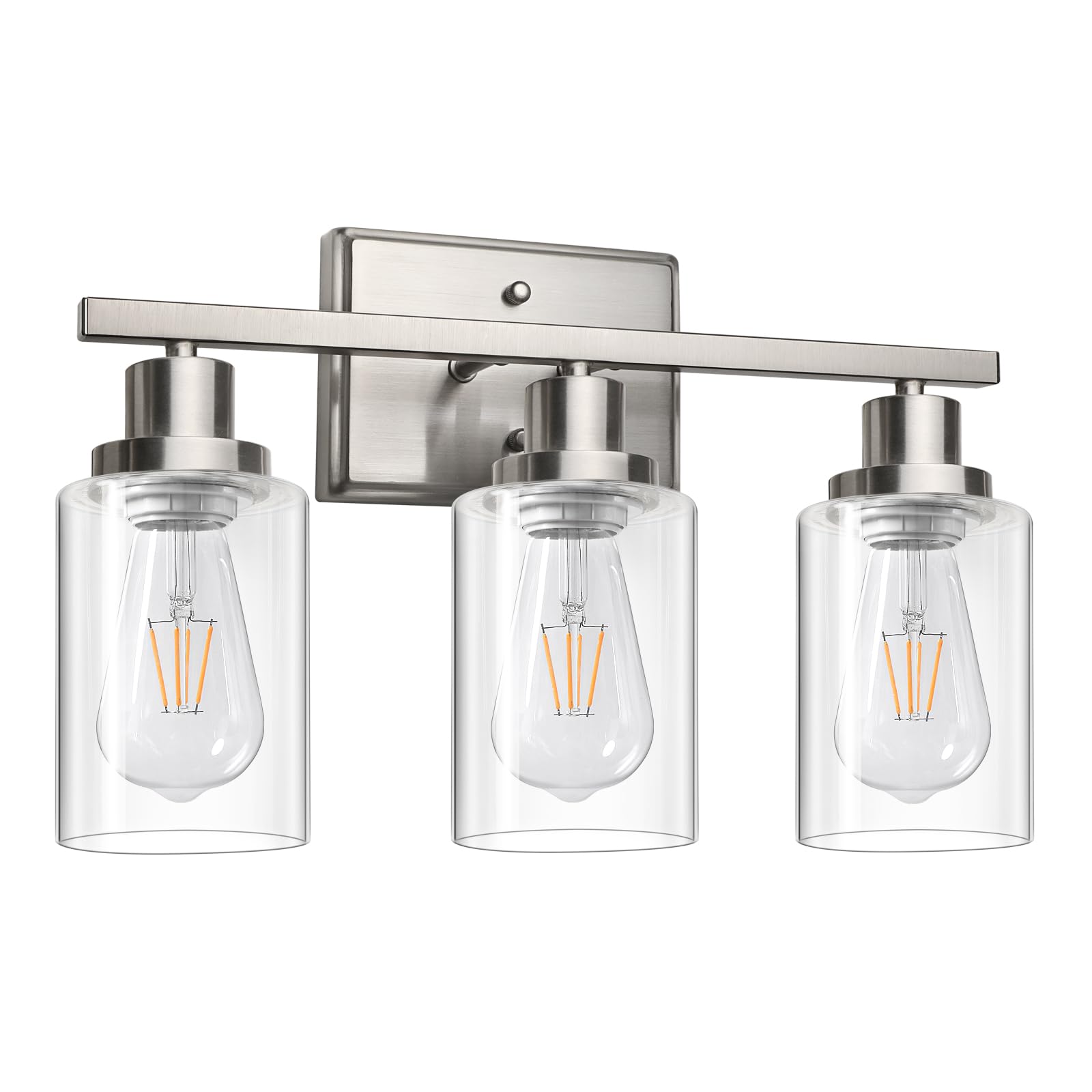 Ascher Bathroom Vanity Light Fixtures, 3 Light Wall Sconces Lighting With Clear Glass Shade, Brushed Nickel Wall Lights For Mirr