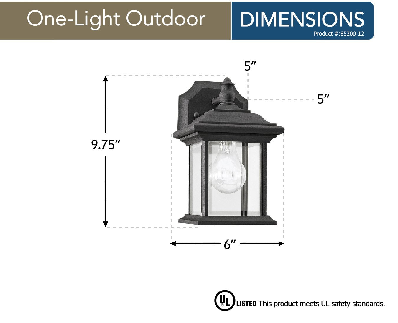 Sea Gull Lighting Wynfield One-Light Outdoor Wall Lantern, Black Finish, Clear Beveled Glass, Model 85200-12