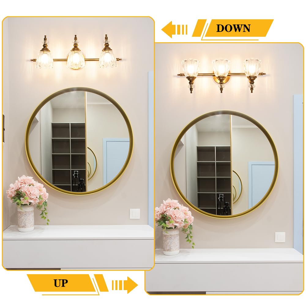 Ditoon Brushed Gold Bathroom Vanity Light, 3 Light Fixture, Flower Glass Shade, Model DX230004V