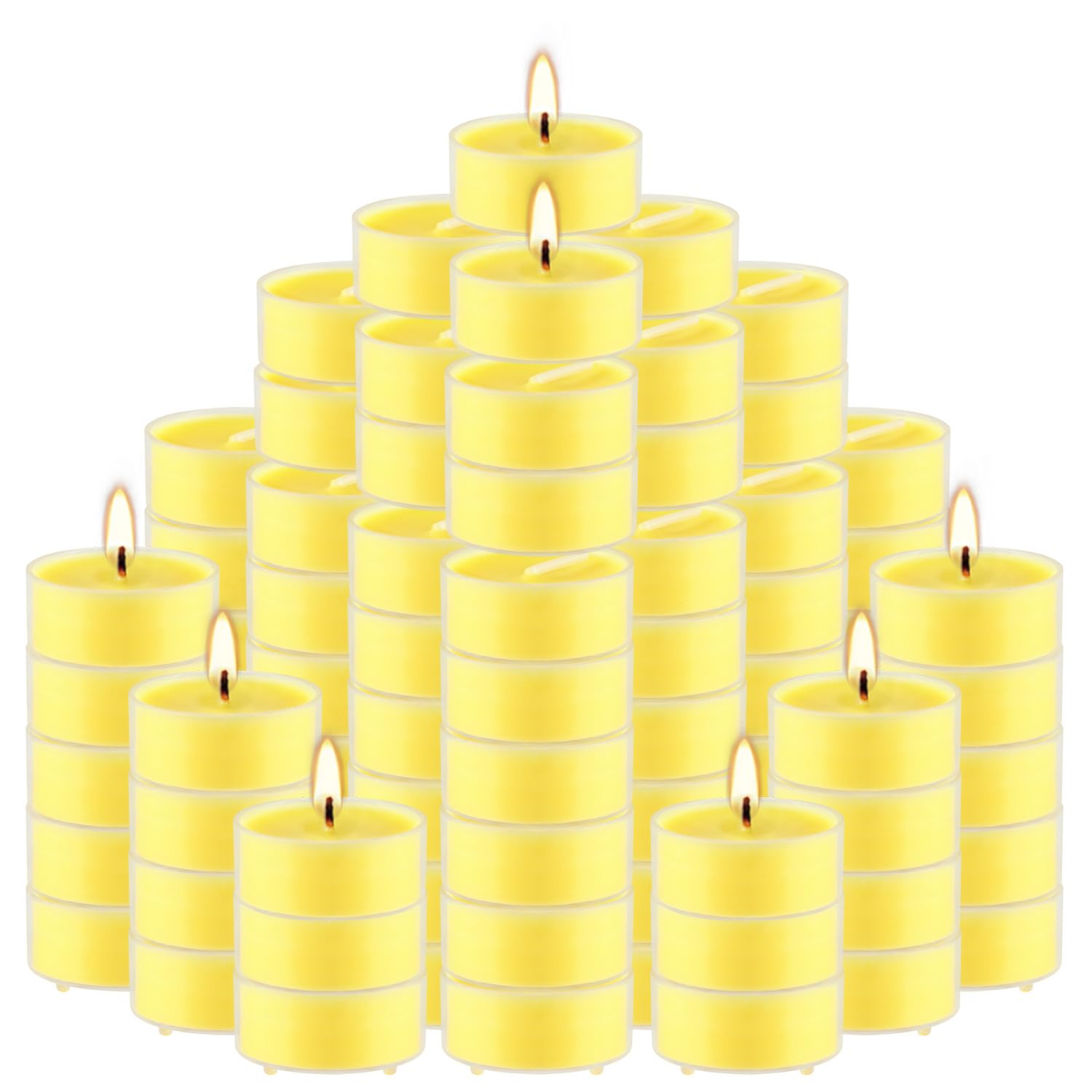 100 Pcs Citronella Tealight Candles In Clear Cup, Summer Yellow, Outdoor And Indoor Citronella Candle For Balcony, Garden, Porch Patio, 4 Hour Burn Time