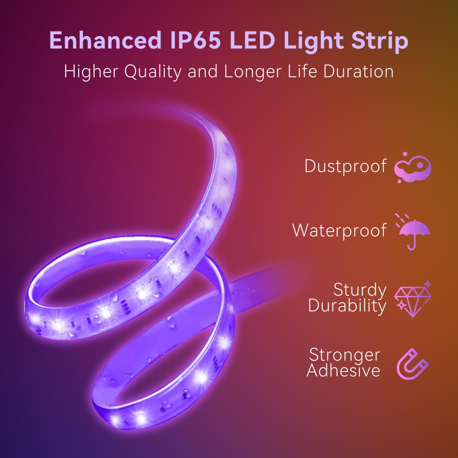 CHARKEE Smart Waterproof LED Strip Lights, 65.6ft, IP65, WiFi, Color Changing, Works with Alexa & Google Assistant, RGB