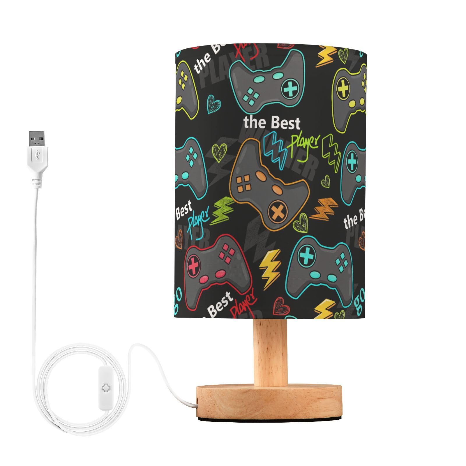 Oarencol Bedside Table Lamp Video Game Gaming Gamer Nightstand Lamp with Wood Desk Lamps for Bedroom Living Room Nursery Office 