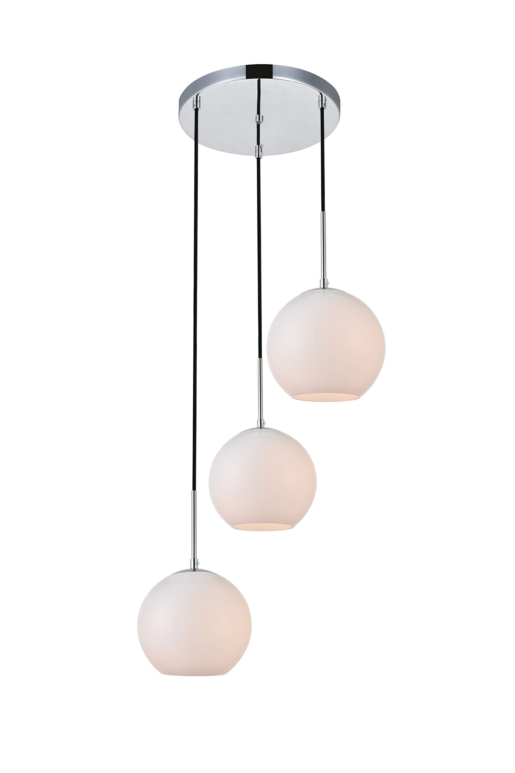Elegant Lighting Baxter 3 Lights Chrome Pendant With Frosted White Glass