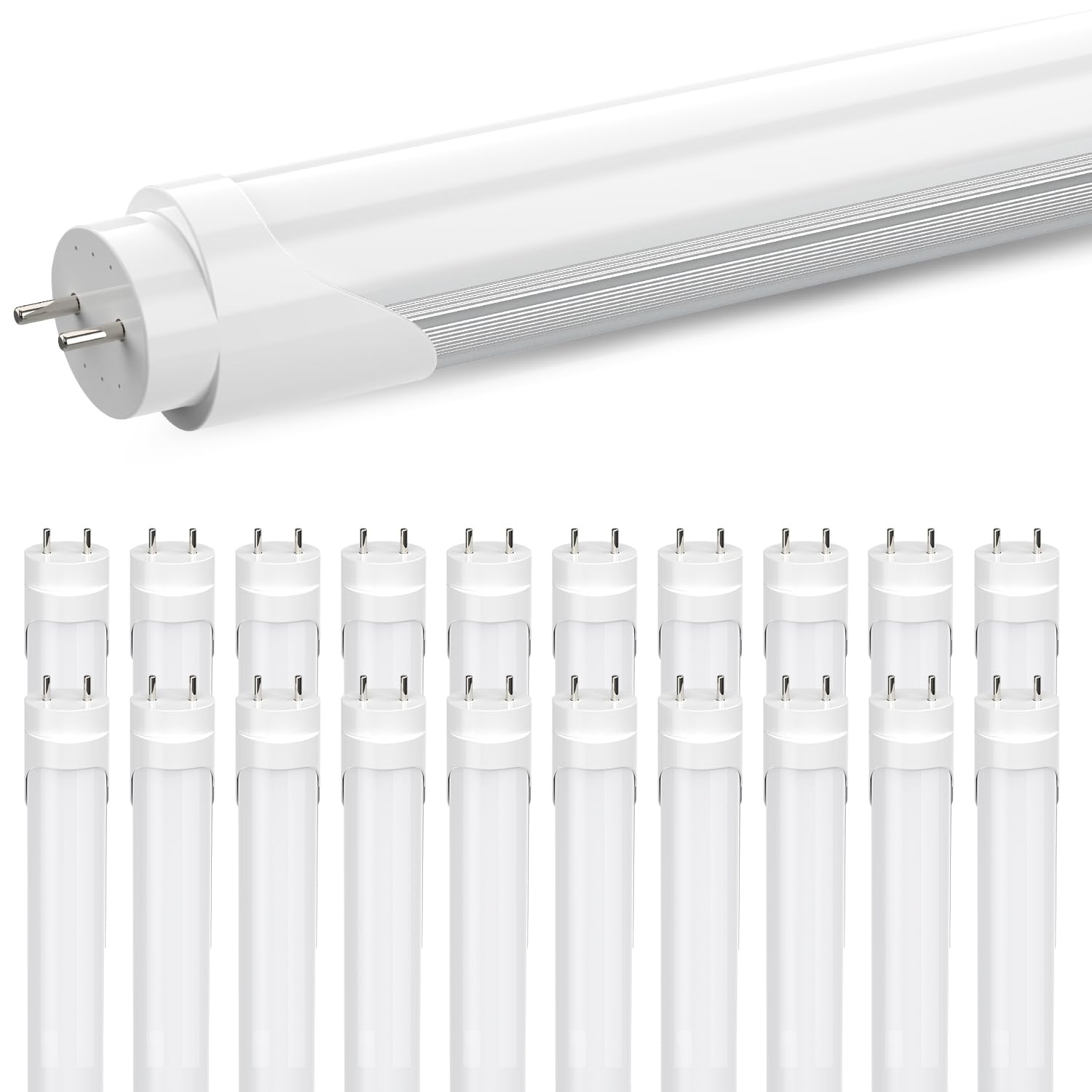 JESLED T8 T12 4FT LED Type A+B Light Bulbs, 24W 6000K, 3000LM, Plug and Play or Ballast Bypass, 4 Foot Fluorescent Tube Replacement, ETL Listed, Frosted, Dual-end Powered, Warehouse Lights (25-Pack)