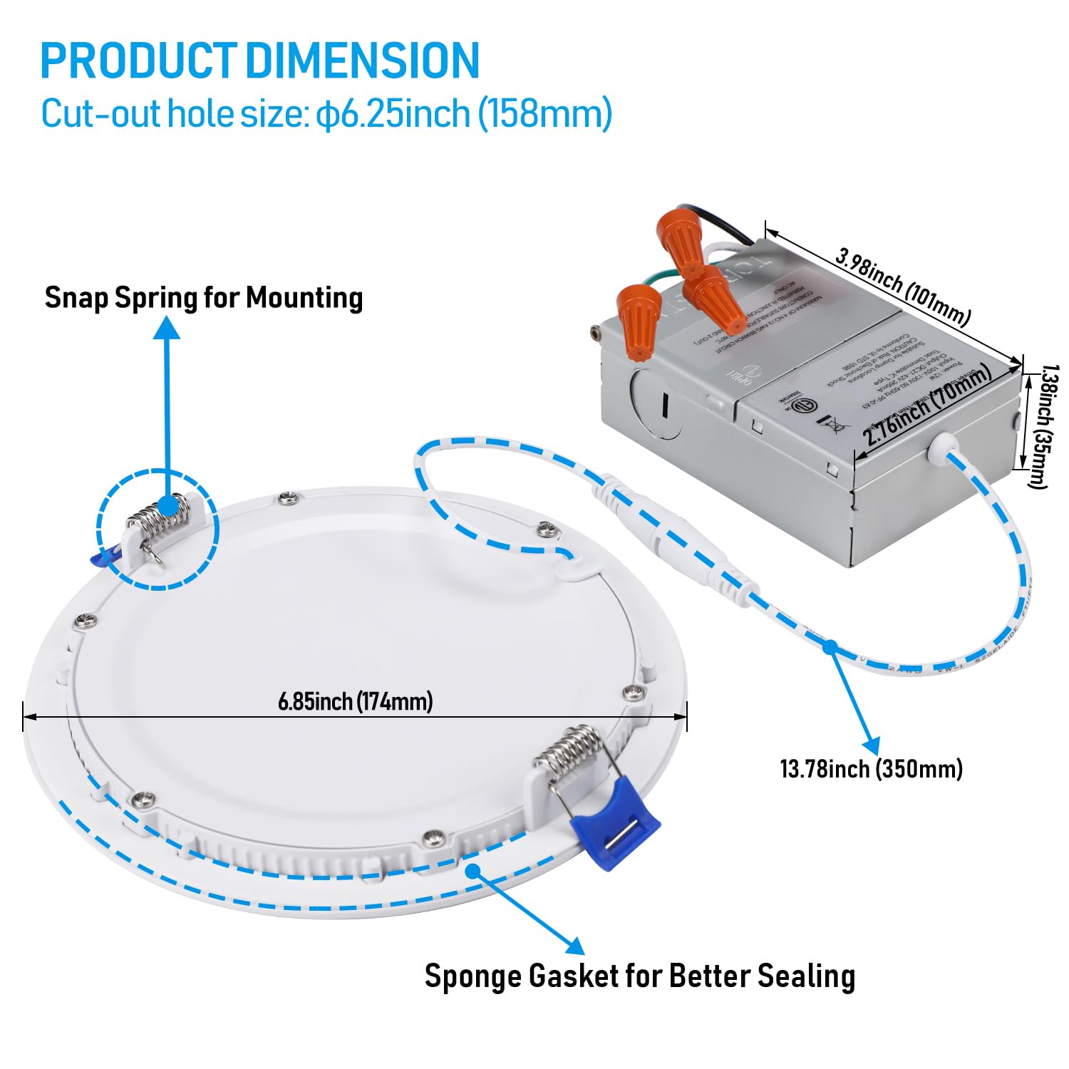 Torchstar 12-Pack Essential Series 6 Inch Ultra-Thin Led Recessed Lighting With J-Box, 3000K Warm White, 12W Dimmable 1000Lm Bri