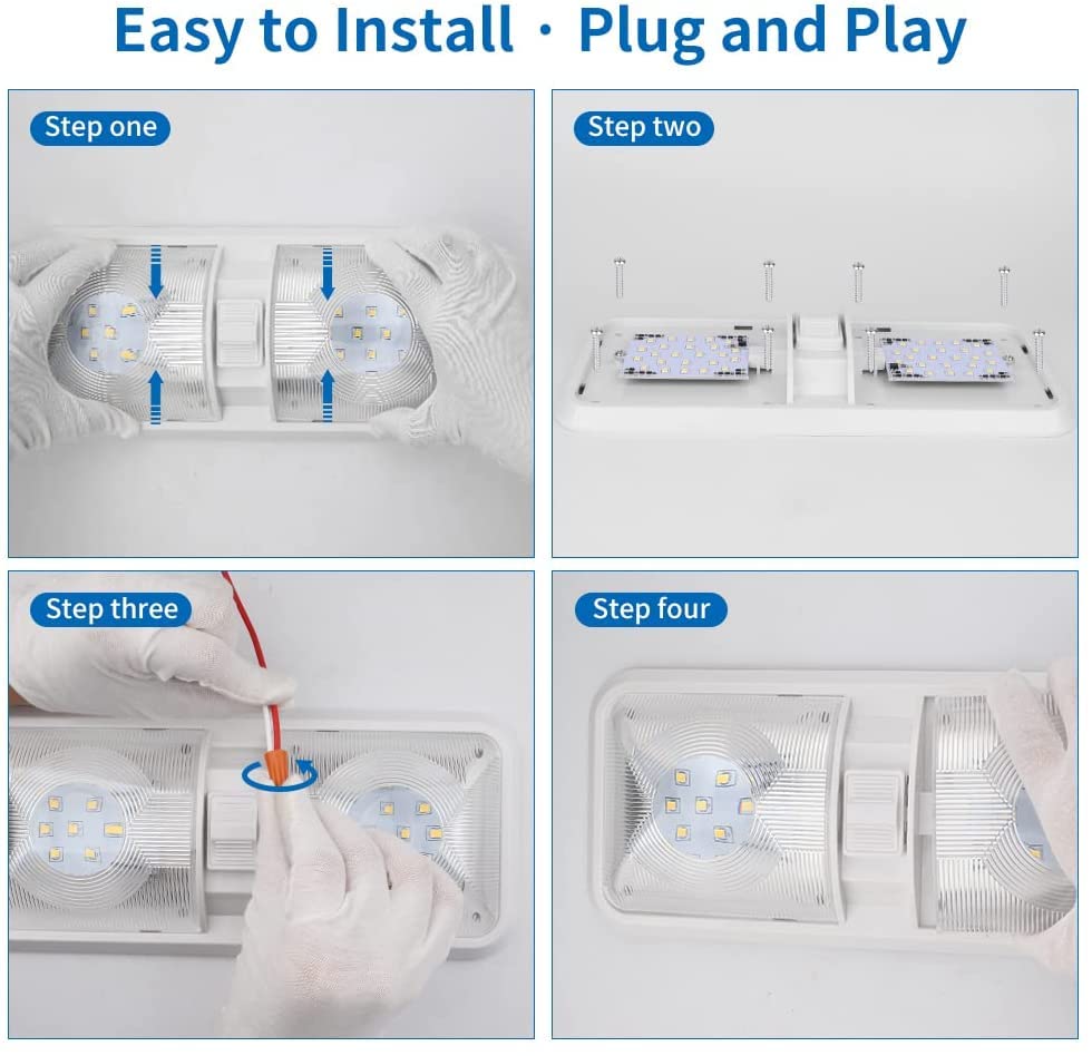 Rvzone 12V Led Rv Ceiling 1100 Lumen Double Dome Light | Frosted Rv Interior Lighting Fixture For Rv Trailer Camper Truck Van Boat Car (10 Pack Natural White 4000-4500K)