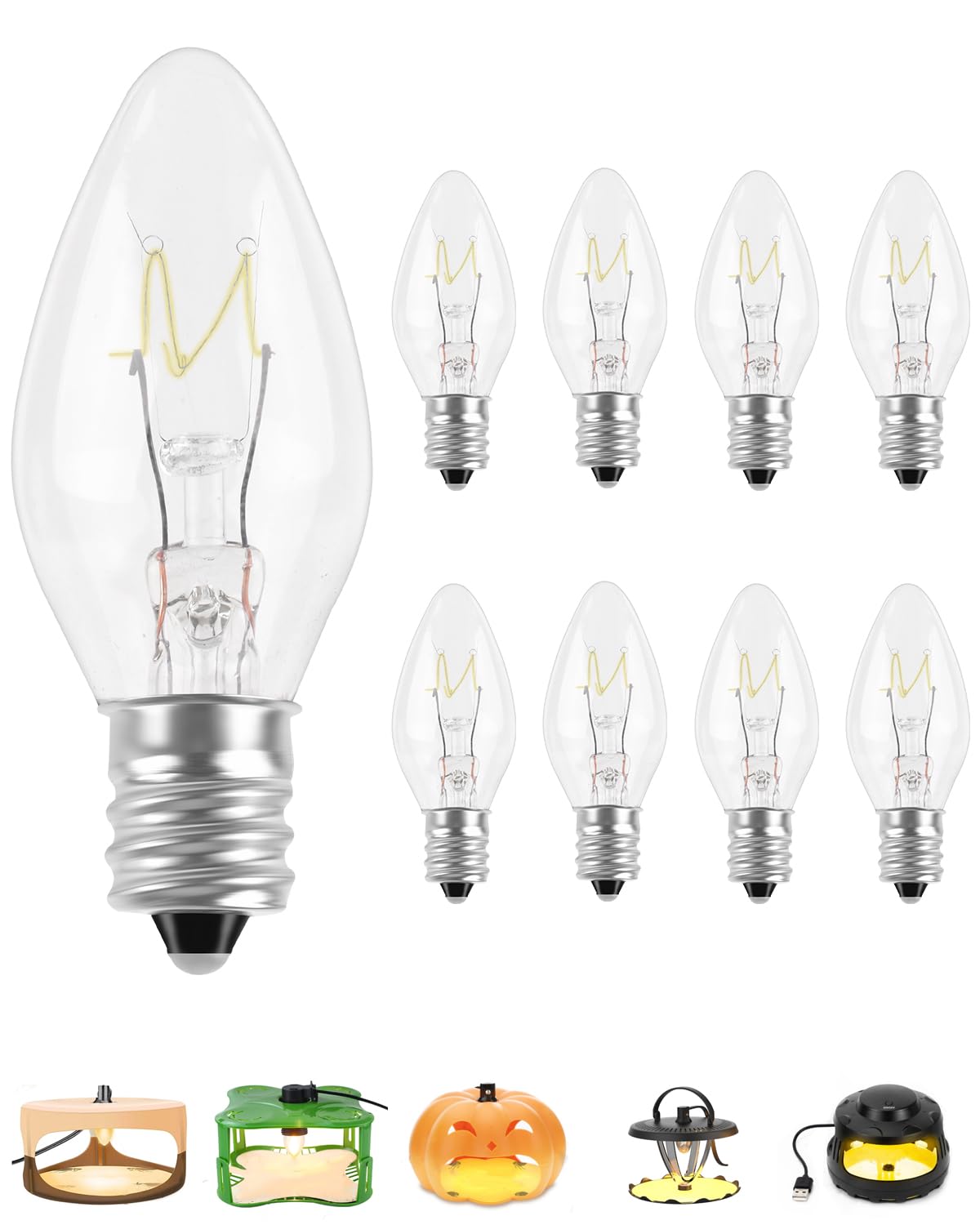 PACETAP 8Pack 7W C7 Night Light Replacement Bulbs with E12 Candelabra Base for Salt Lamps  Window Candles and Chandeliers  C7 Nightlight Bulb for Outdoor String Lights Warm White 2200k
