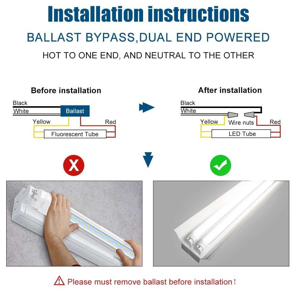 Jesled T8 4Ft Led Type A+B Tube Light Bulbs, 24W 5000K, 3000Lm, Plug And Play Or Ballast Bypass, 4 Foot Led Flourescent Replacem