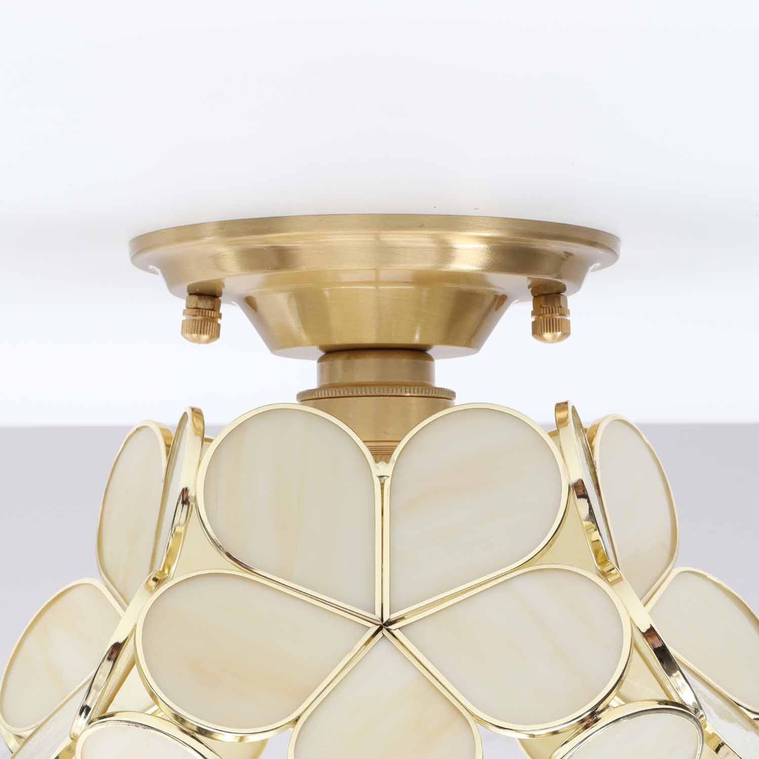 Bieye L10902 Flower Petals Tiffany Style Stained Glass Close To Ceiling Light, 8-Inch Wide (Cream)