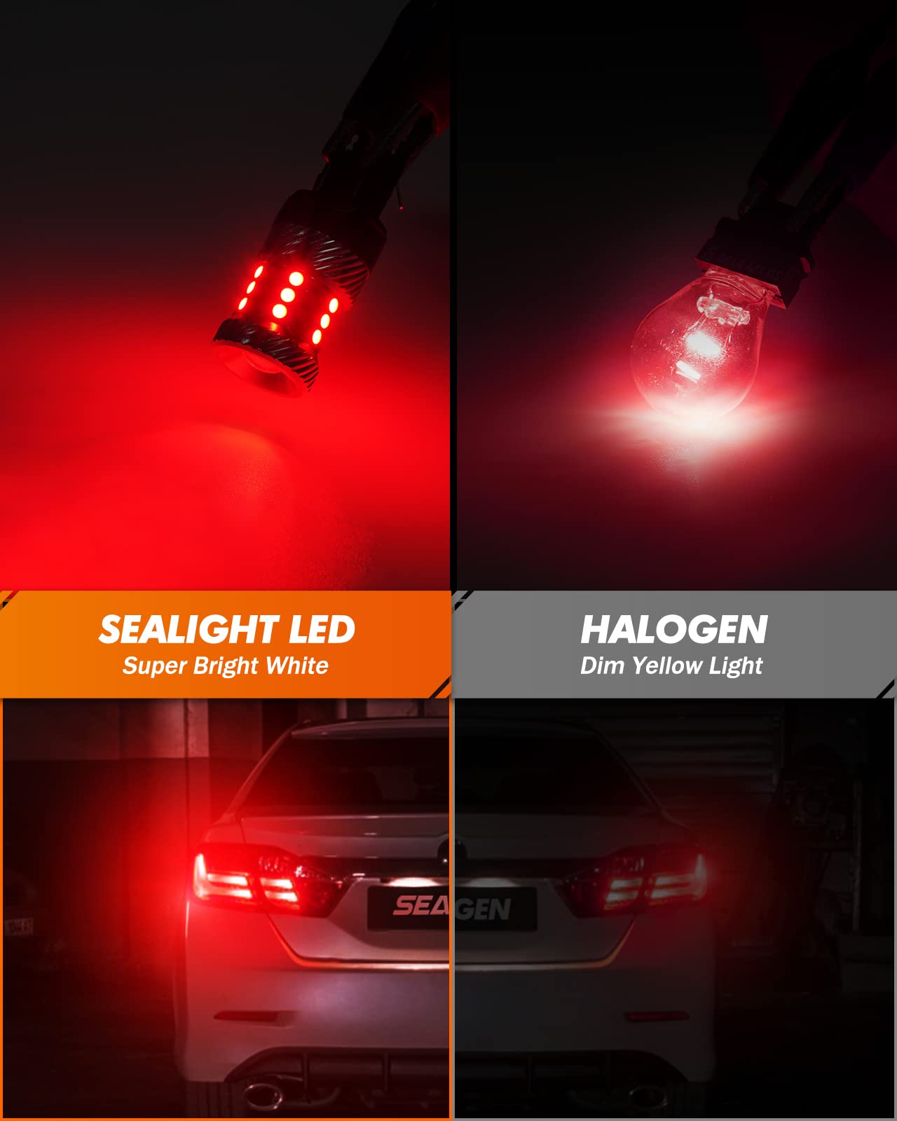 SEALIGHT LED Brake Light Bulbs, 3156/3157 Red, 600% Brighter, Aluminum, Pack of 2