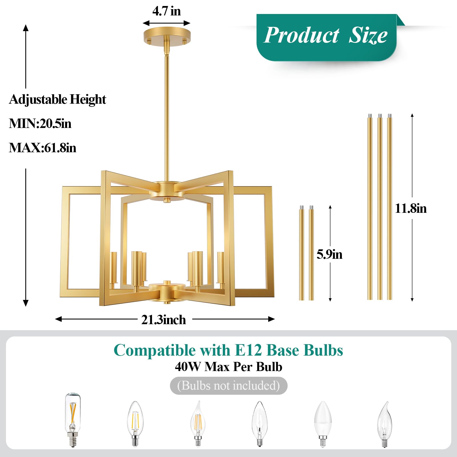 Bairth 6-Light Gold Chandelier, Modern Metal Fixture for Dining Room, Foyer, Kitchen - D3201-06-GD