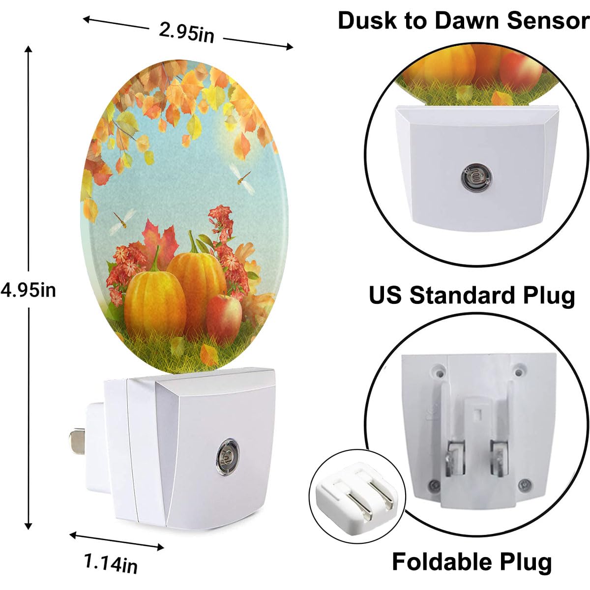 Uanvaha Plug-in Night Light, Auto On/Off, 1.6inD x 3inW x 4.8inH, Multi-colored, Model LEDLAMP3001