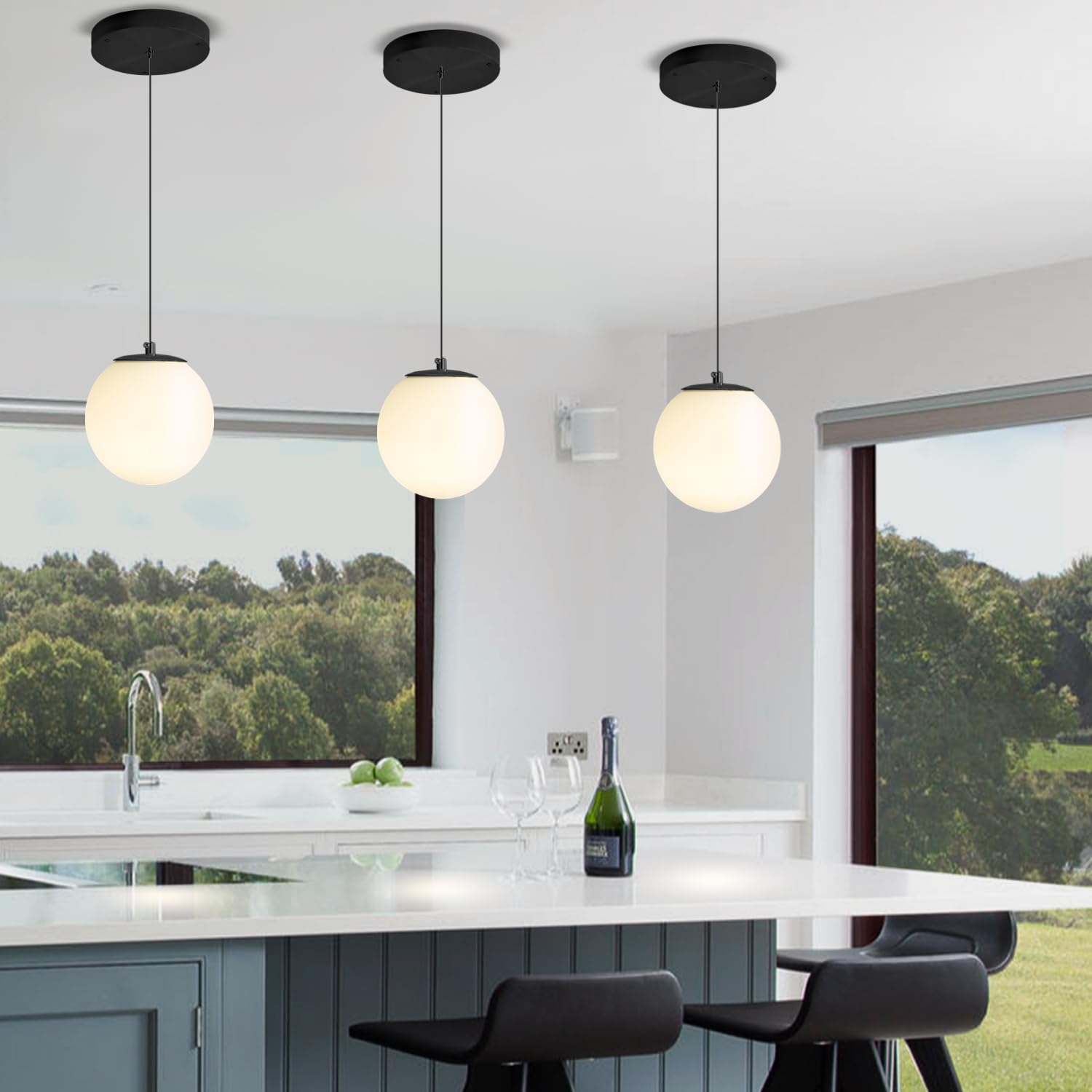 Ykolupty Globe Pendant Light  Modern Hanging Lighting Fixture Matte Black Chandelier With Clear Glass Shades Pendant Light For Kitchen Island  Dining Room  Living Room  Entry Hallway