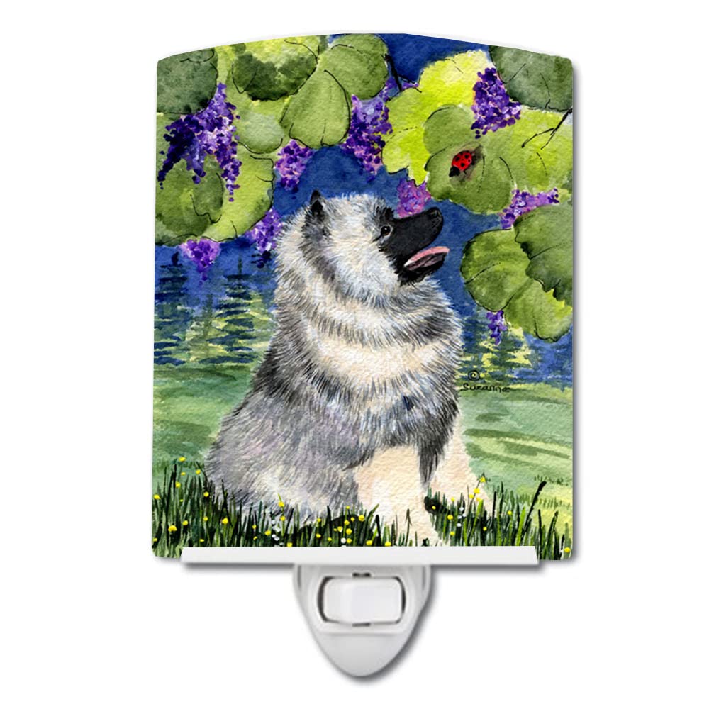 Caroline'S Treasures Ss8249Cnl Keeshond Ceramic Night Light Compact, Ul-Certified, Ideal For Bedroom, Bathroom, Nursery, Hallway, Kitchen, 6X4X3, Multicolor