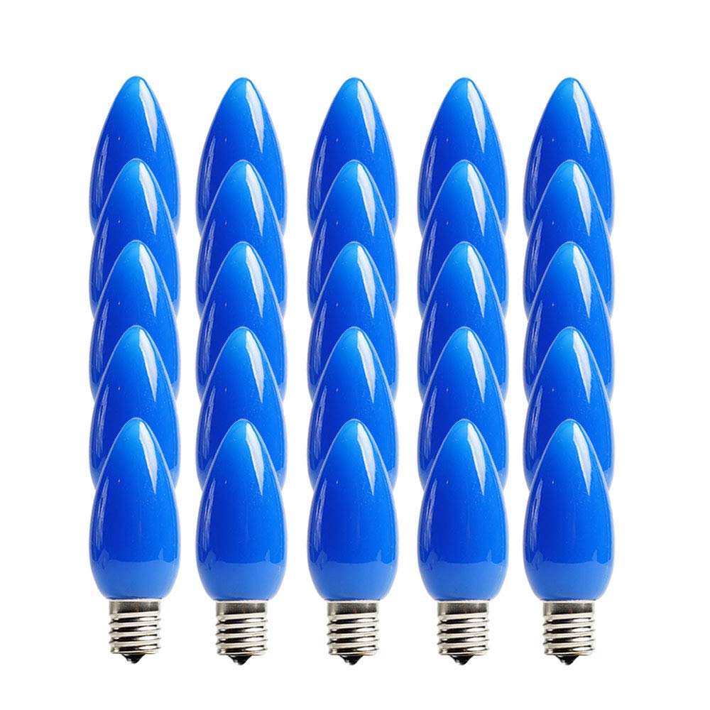 EZLS C9 Blue Opaque SMD LED Bulbs - Box of 25 Smooth Blue Retro C9 Replacement Bulbs