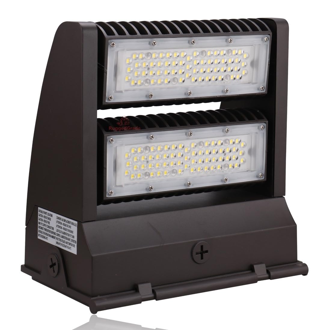 RuggedGrade 11,100 Lumen - 80 Watt Rotate III Series LED Wall Pack - 5000K - High Efficiency 140 Lumen to watt - Brown
