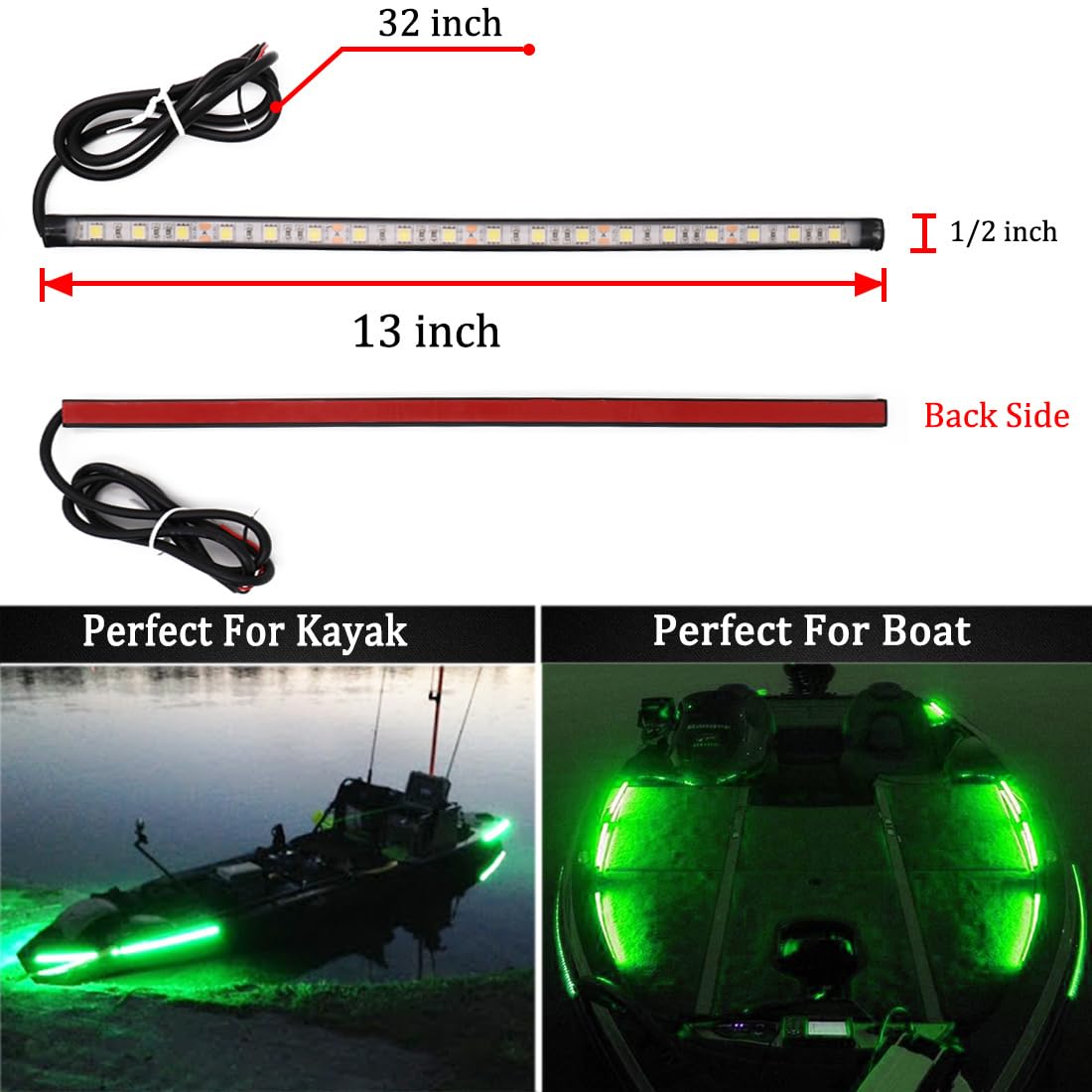 Botepon LED Navigation Lights for Boats, IP67 Waterproof, Red and Green Bow Lights, Model 2718339, Perfect for Night Fishing and Deck Use