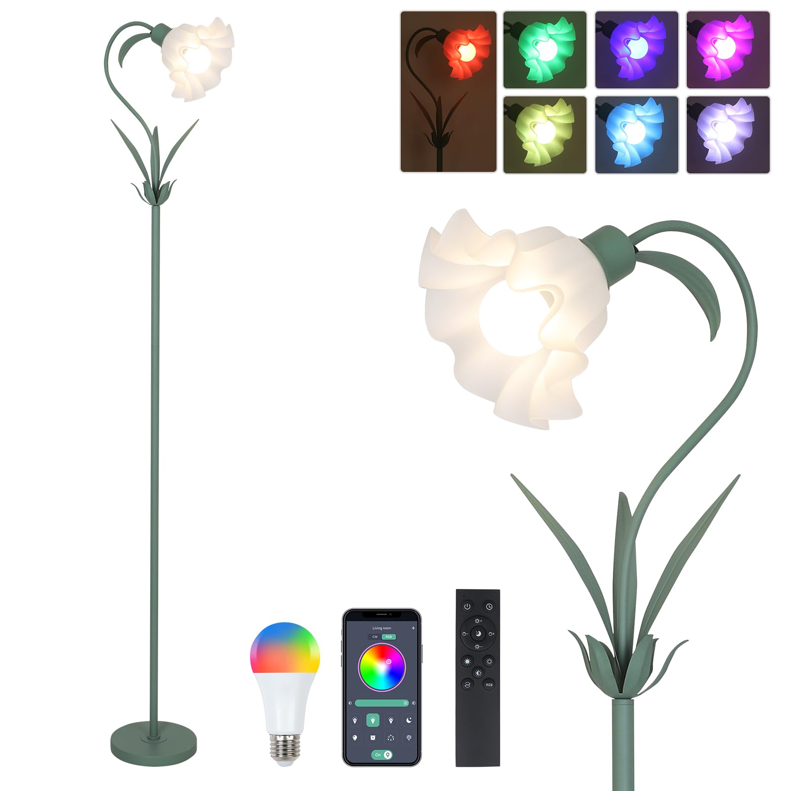 HMVPL Flower Floor Lamp for Living Room, Flower Standing Lamp with Remote Control, Floral Cute Tall Lamp with RGB Bulb, Dimming,