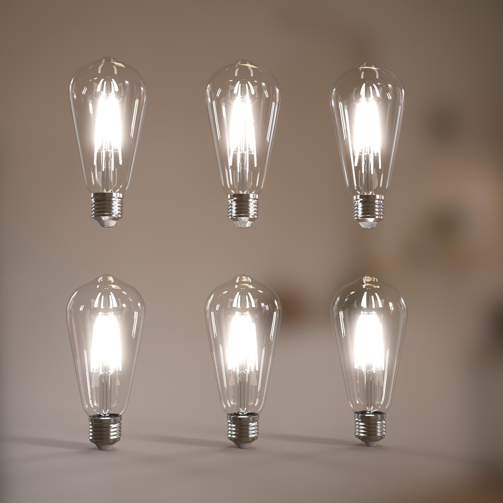 Jensense E26 LED Bulb 6W Vintage Light Bulbs 5000K Daylight 6 Pack, Dimmable, CRI90+ Glass