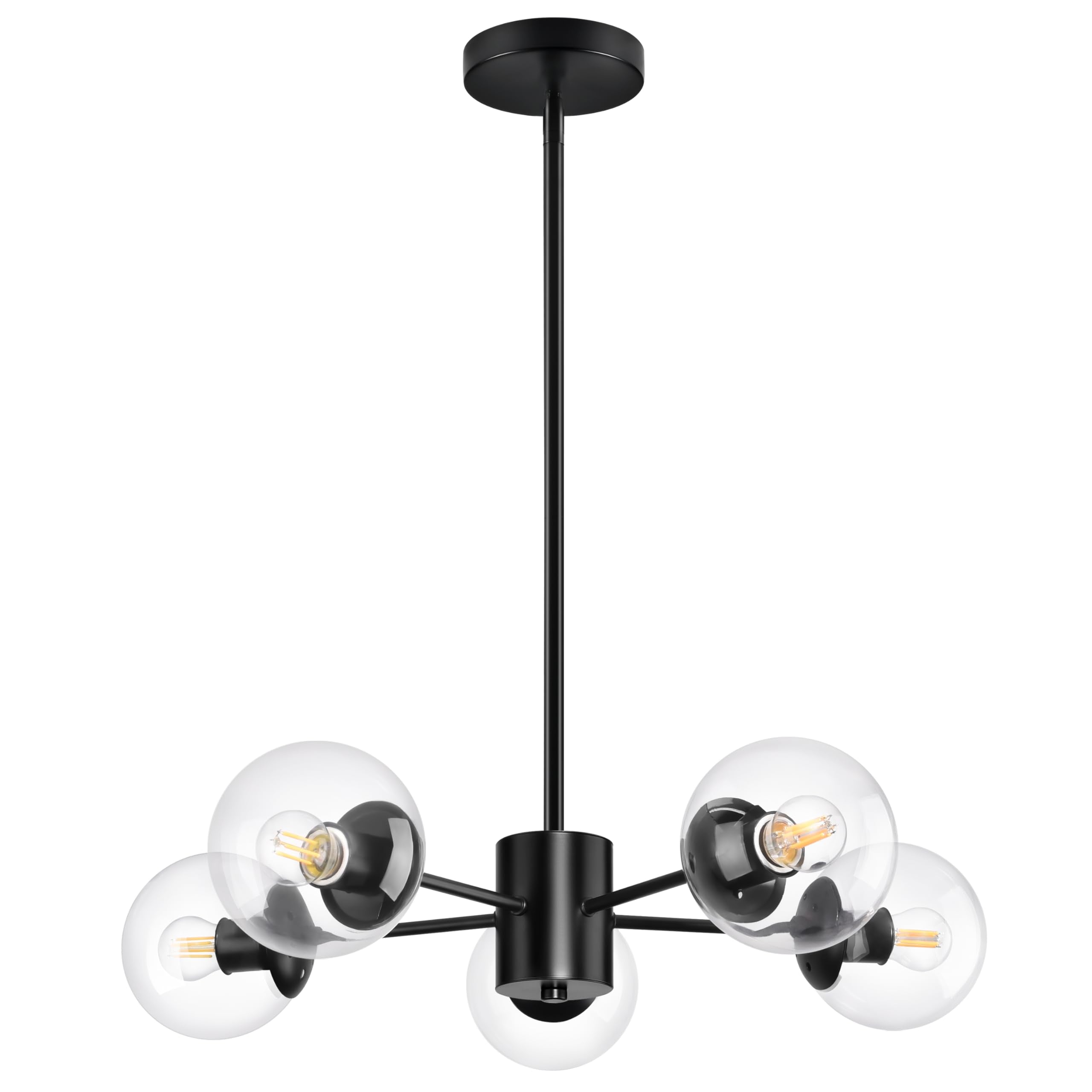 Bagood 5-Light Globe Sputnik Chandelier Black Mid Century Sputnik Chandeliers Dimmable Globe Pendant Light Matte Black Finished 