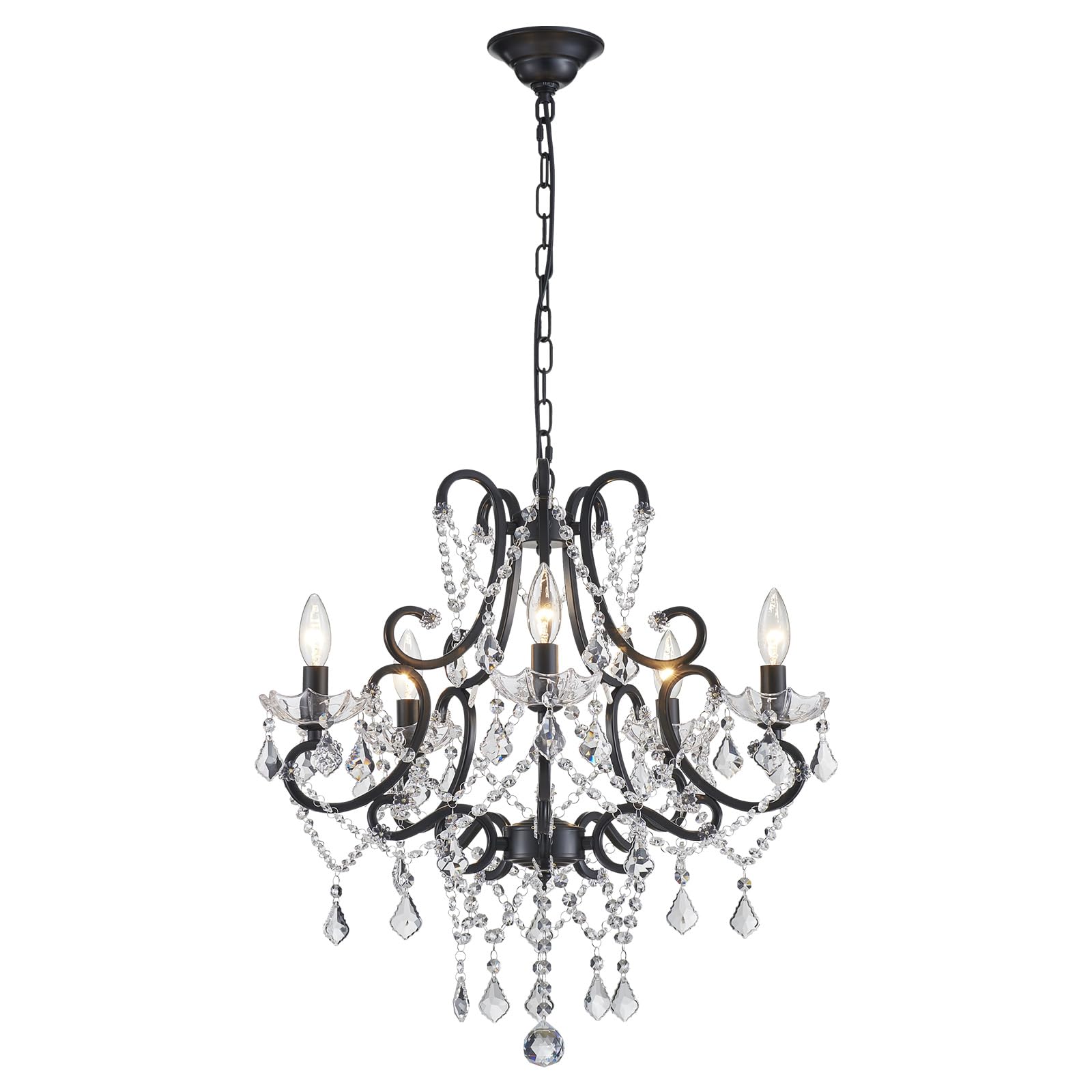 Mini Crystal Chandelier, 5-Light Modern Black Chandelier For Dining Room Light Fixture, Crystal Pendant Ceiling Light Fixture, M