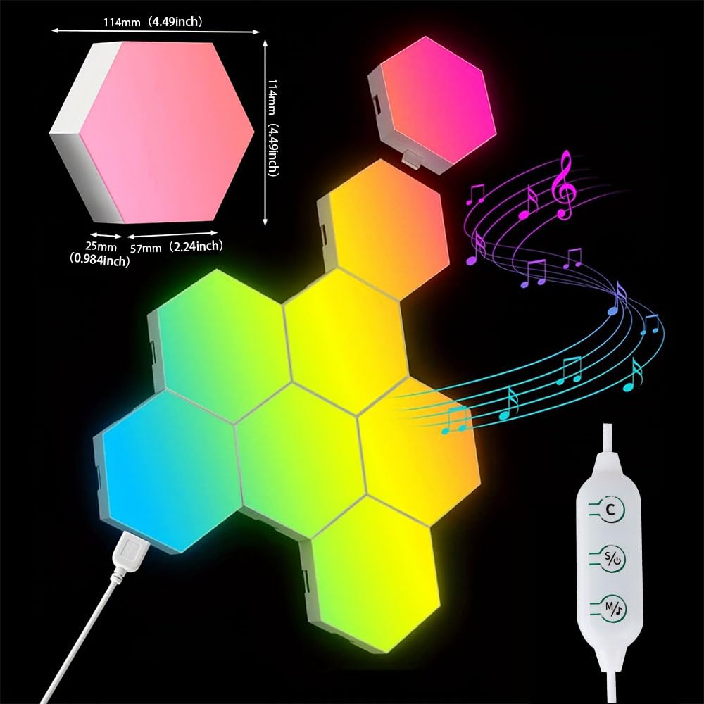 IFTHFOUR 6 Pack Hexagon LED Wall Light Panels: Smart RGB Color-Changing Hexagon Lights with App & Remote Control, Music Sync Mod