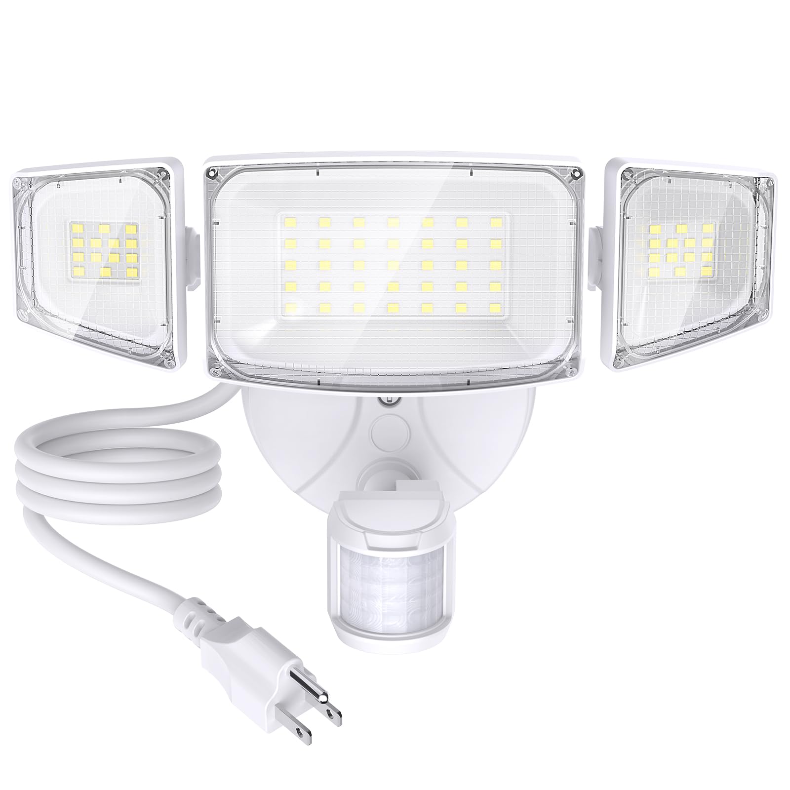 Olafus 42W Motion Sensor Outdoor Light Plug in, Motion Flood Light Dusk to Dawn, 5000LM LED Security Light IP65 Waterproof, Moti