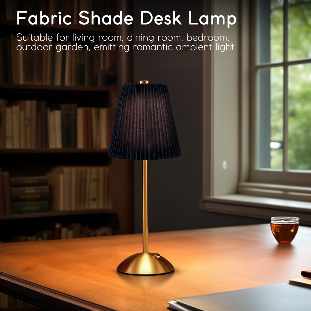 Hpufkot Led Metal Table Lamp - 3-Color Fabric Shade, Black, Model Zzbzd, Ideal For Bedroom, Nursery, Or Patio