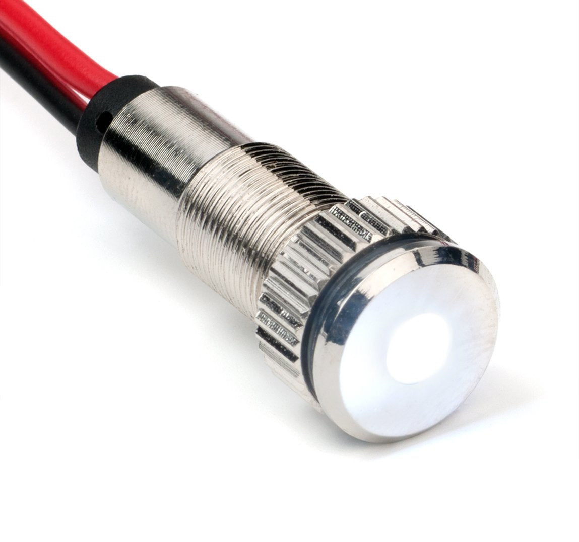 Plug-N-Play Instrument Cluster Led Indicator Light Dash Bulbs. Aluminum Pilot Lights. Acrylic Lens. Flush Panel Mount 5/16&quot; 8Mm 12V For Speedometer Odometer Tachometer (Silver Bezel, White Led)