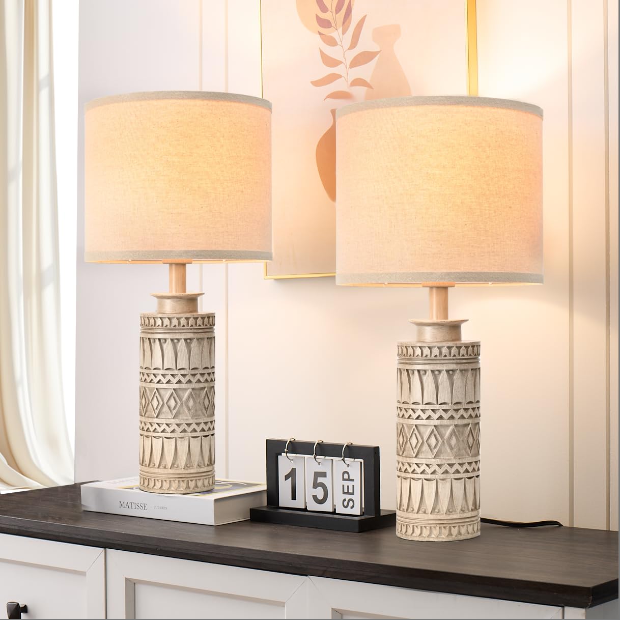 22In Table Lamps For Living Room Resin Nightstand Lamps Set Of 2 Tall End Table Lamp Farmhouse Bedroom Bedside Lamps For Nightst