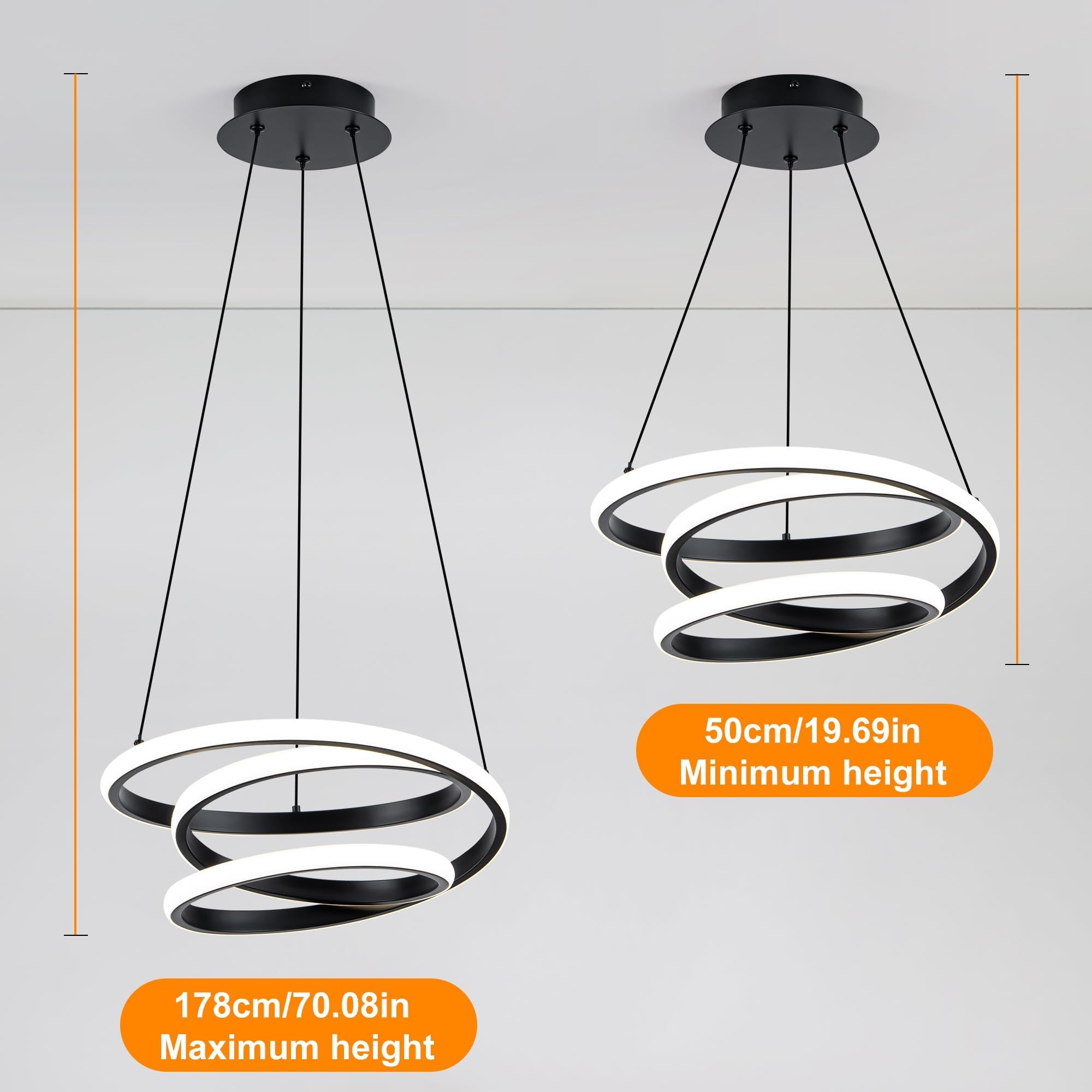 Mayful Modern Chandelier With Remote Control  3-Color Dimmable Led Pendant Light Fixtures  Height Adjustable Kitchen Island Lighting For Dining Room Bedroom Living Room Foyer Office Black 13.78 Inches