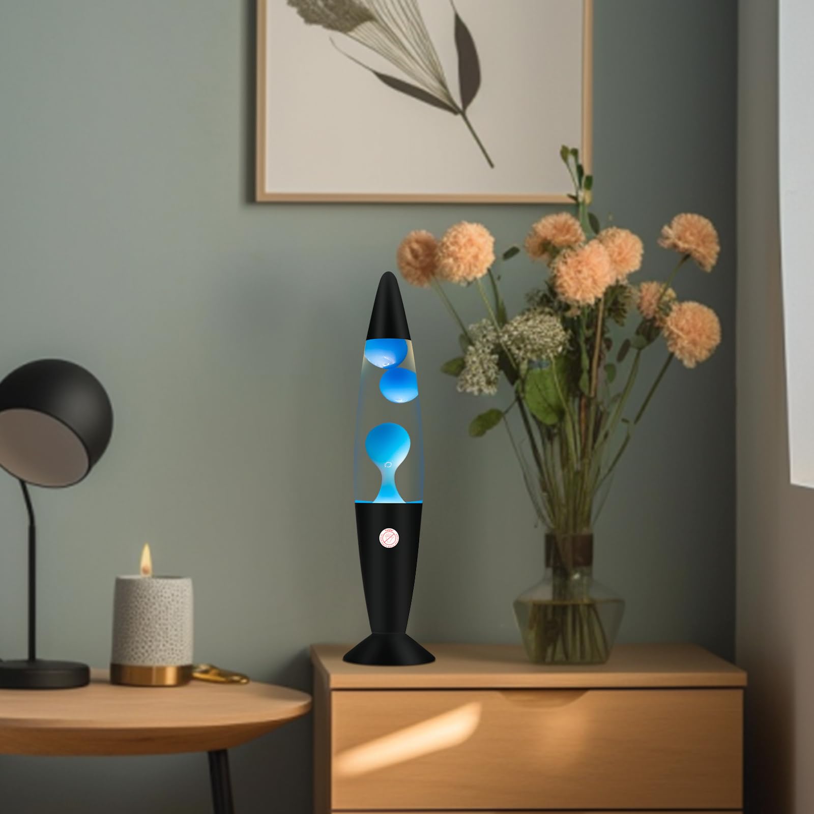 Vanful Blue 16 Inches Magma Liquid Motion Lamp with Black Base, Glitter Lamps for Adults and Kids Charged by Cord Night Light Co