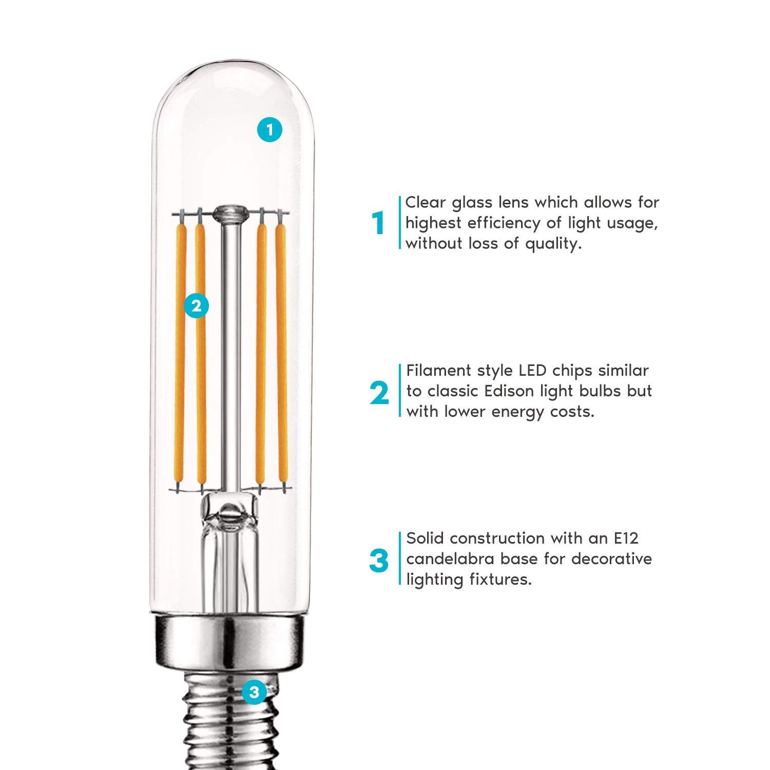 LUXRITE Vintage E12 LED Bulb, 60W Equivalent, Dimmable, Clear Glass, 2700K Warm White, 5W, 6 Pack, Model LR216